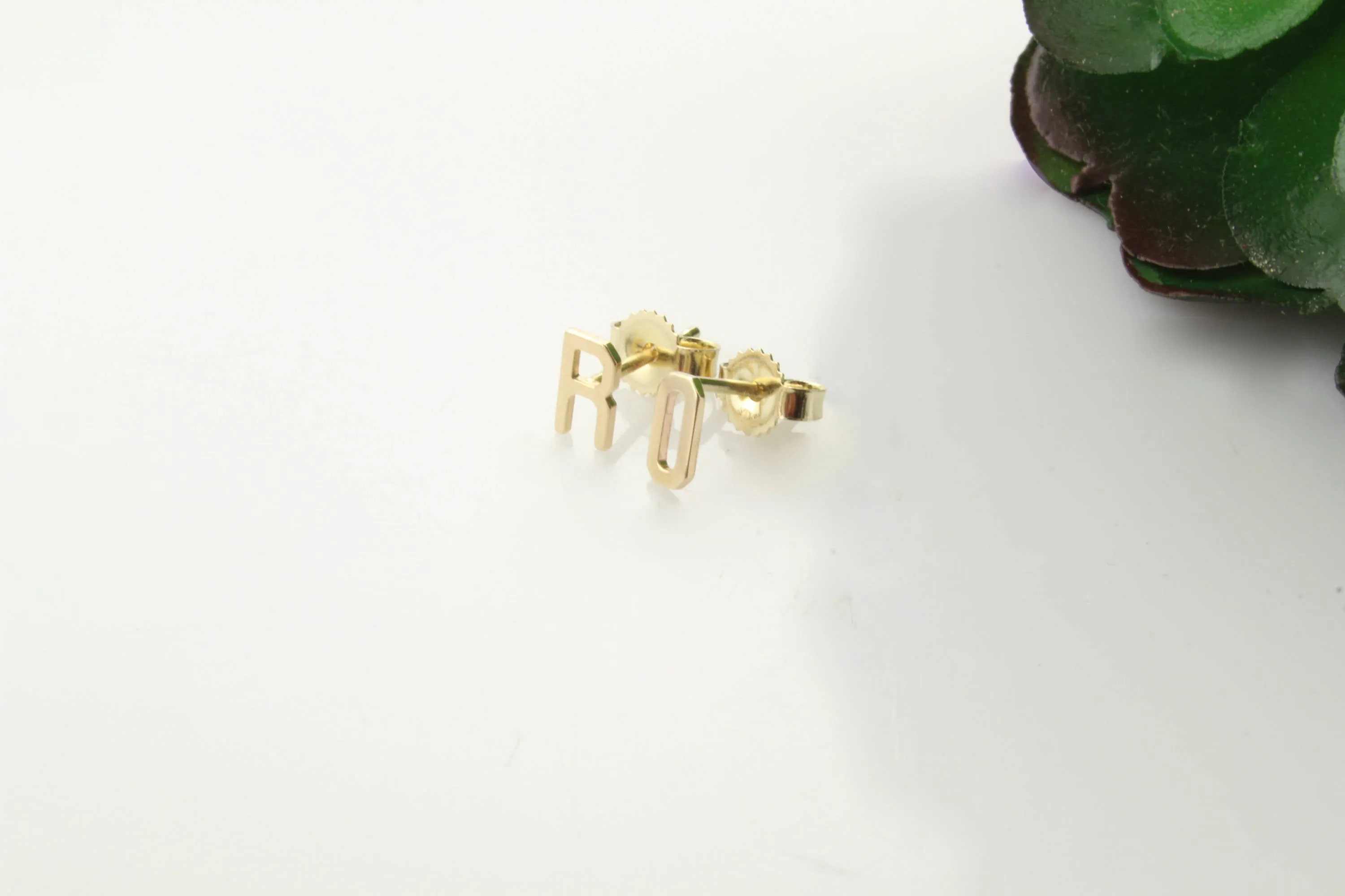 14K Gold Initial Stud Earrings