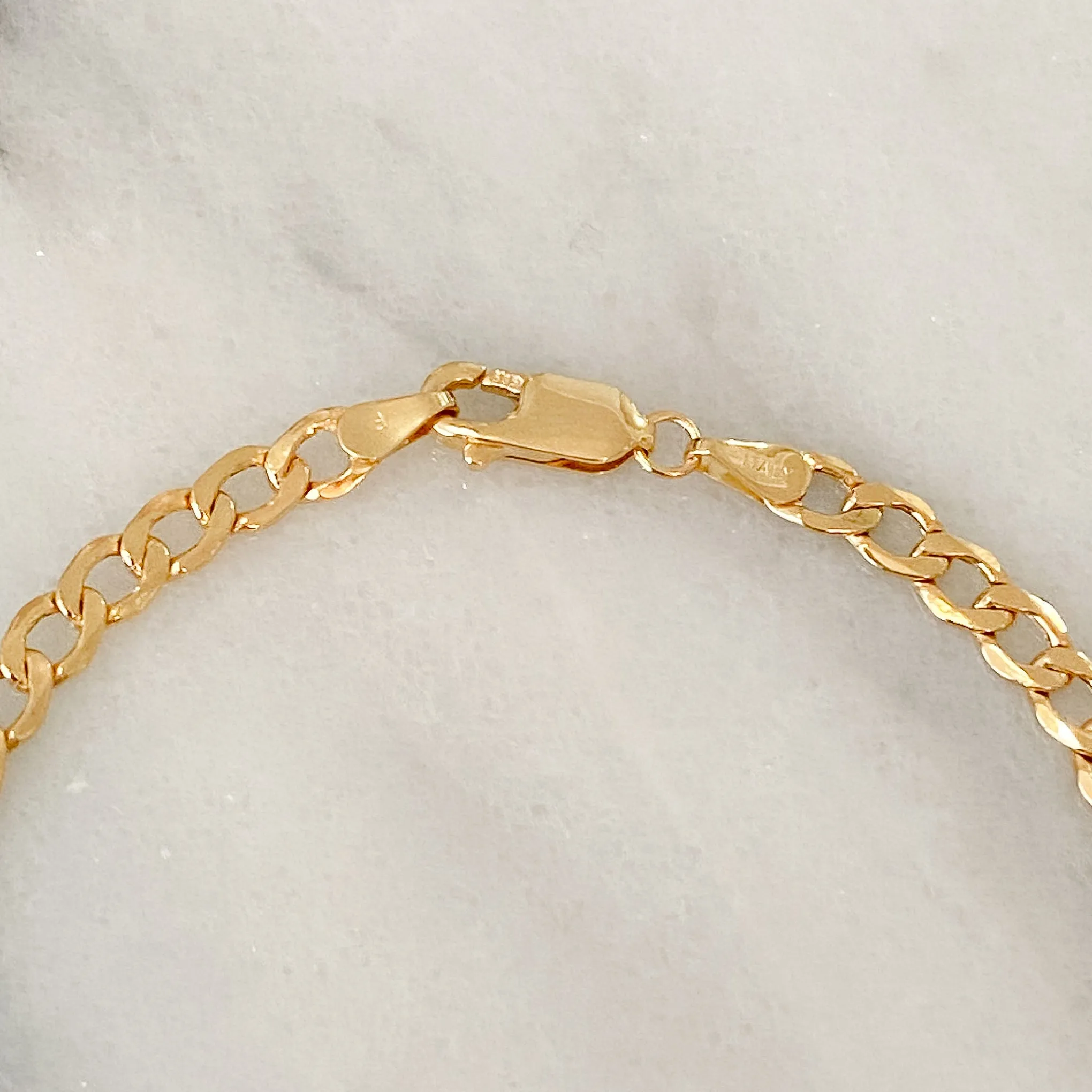 14K Gold Open Curb Link Chain Bracelet, Small Size Links