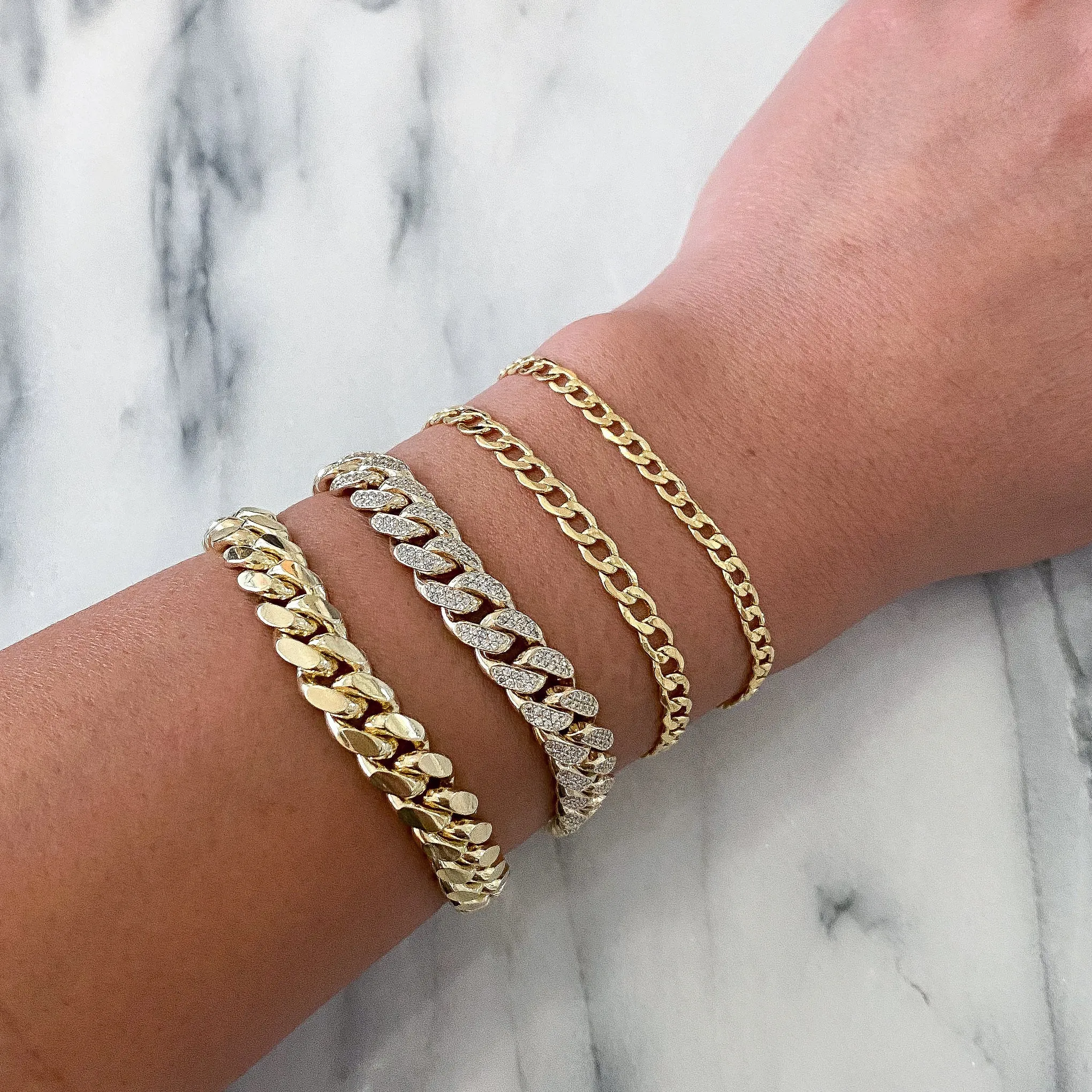 14K Gold Pavé Diamond Cuban Link Chain Bracelet, 8mm Size Links