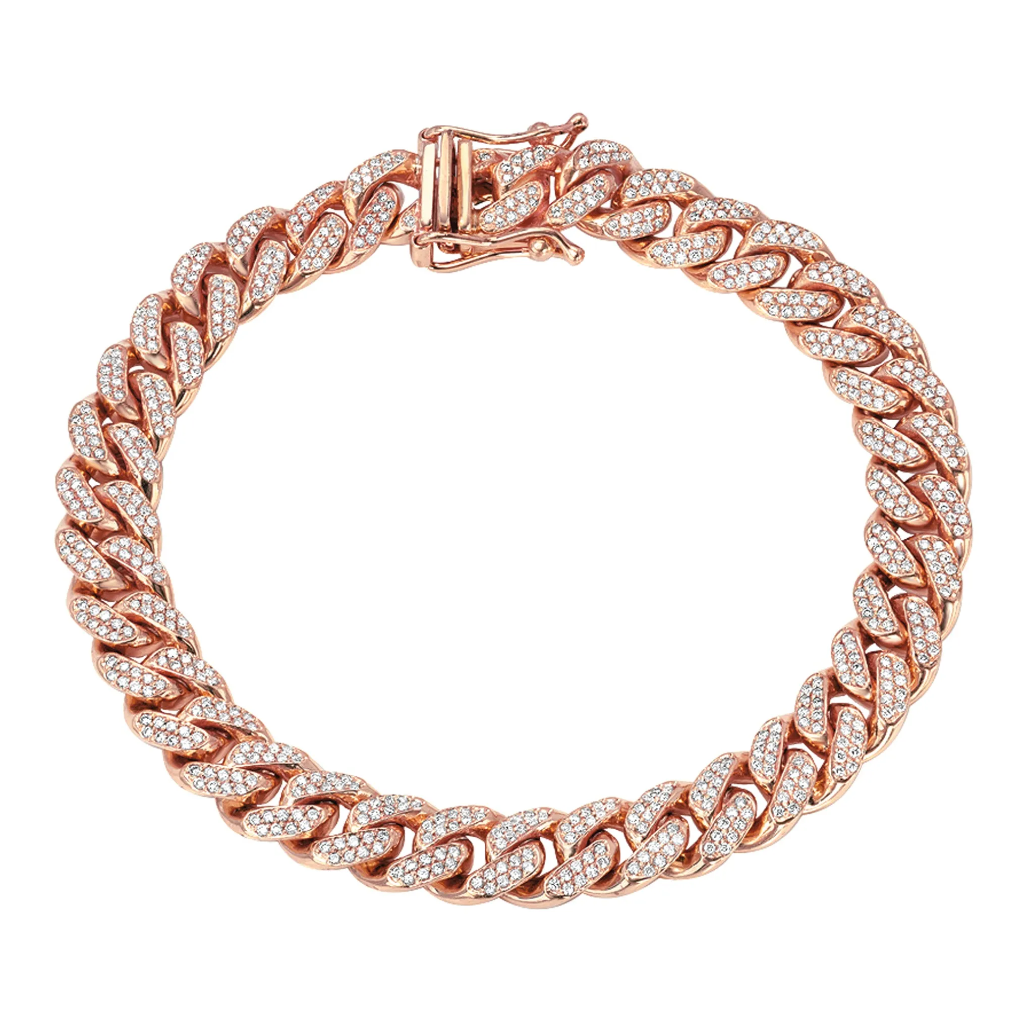14K Gold Pavé Diamond Cuban Link Chain Bracelet, 8mm Size Links