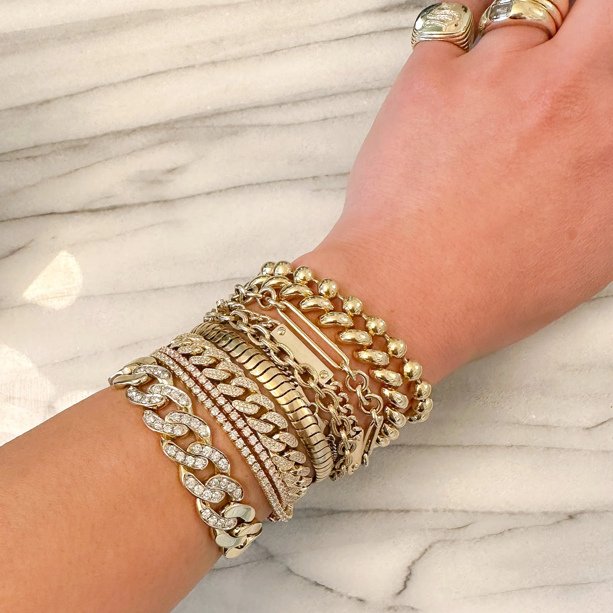 14K Gold Pavé Diamond Cuban Link Chain Bracelet, 8mm Size Links