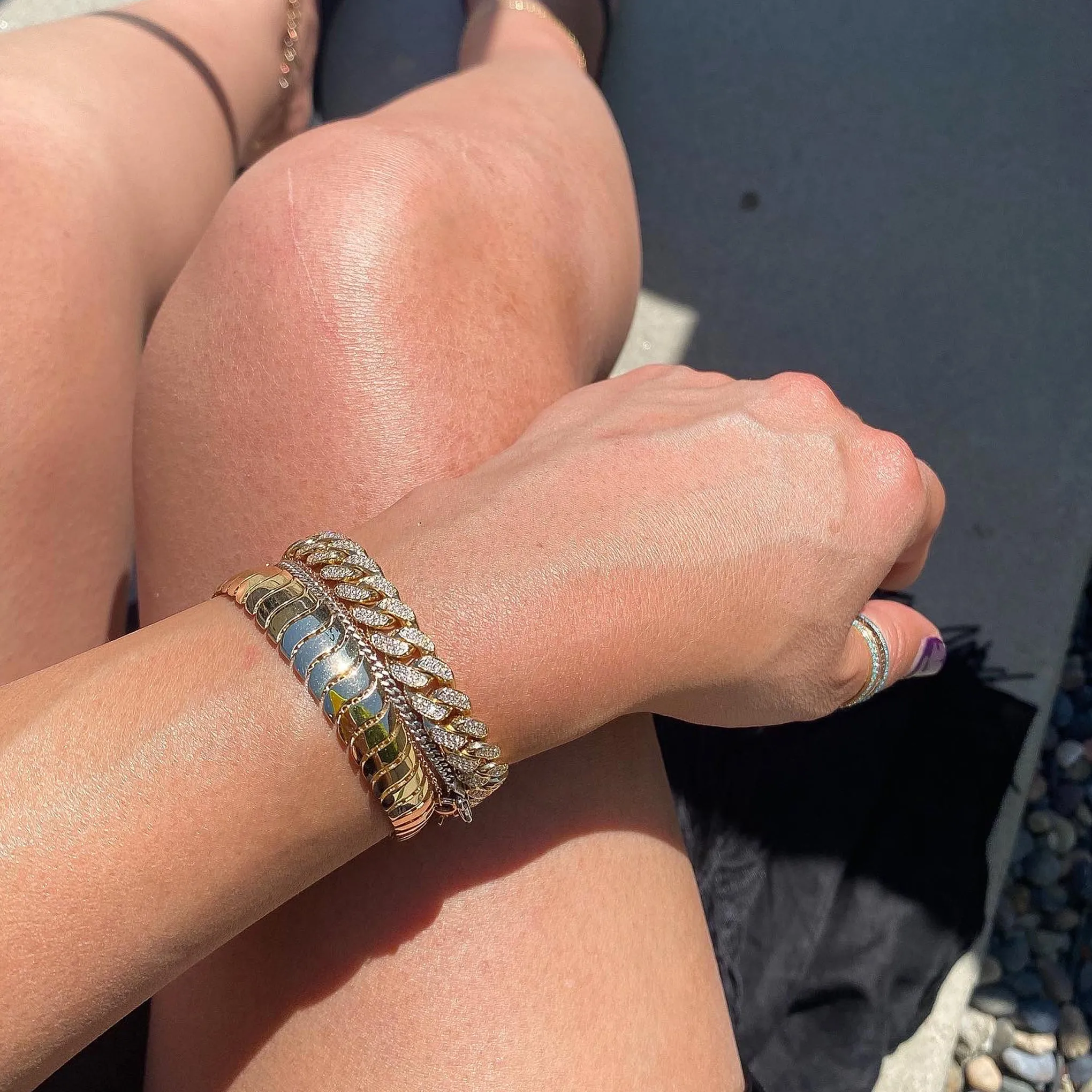 14K Gold Pavé Diamond Cuban Link Chain Bracelet, 8mm Size Links