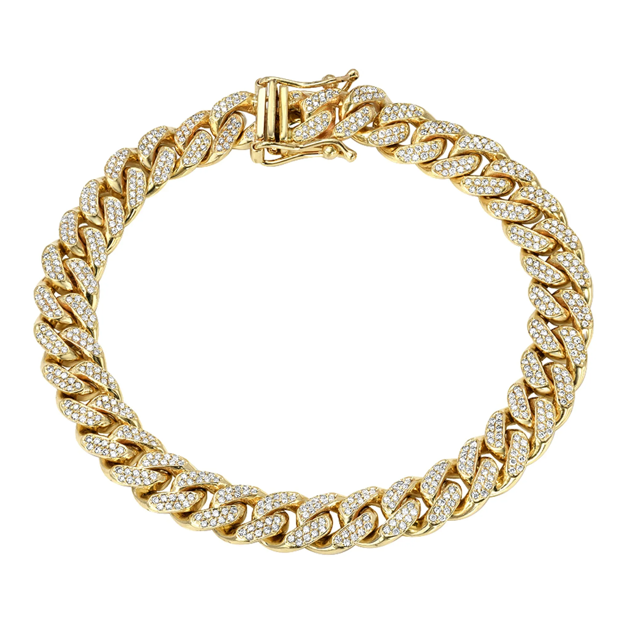 14K Gold Pavé Diamond Cuban Link Chain Bracelet, 8mm Size Links