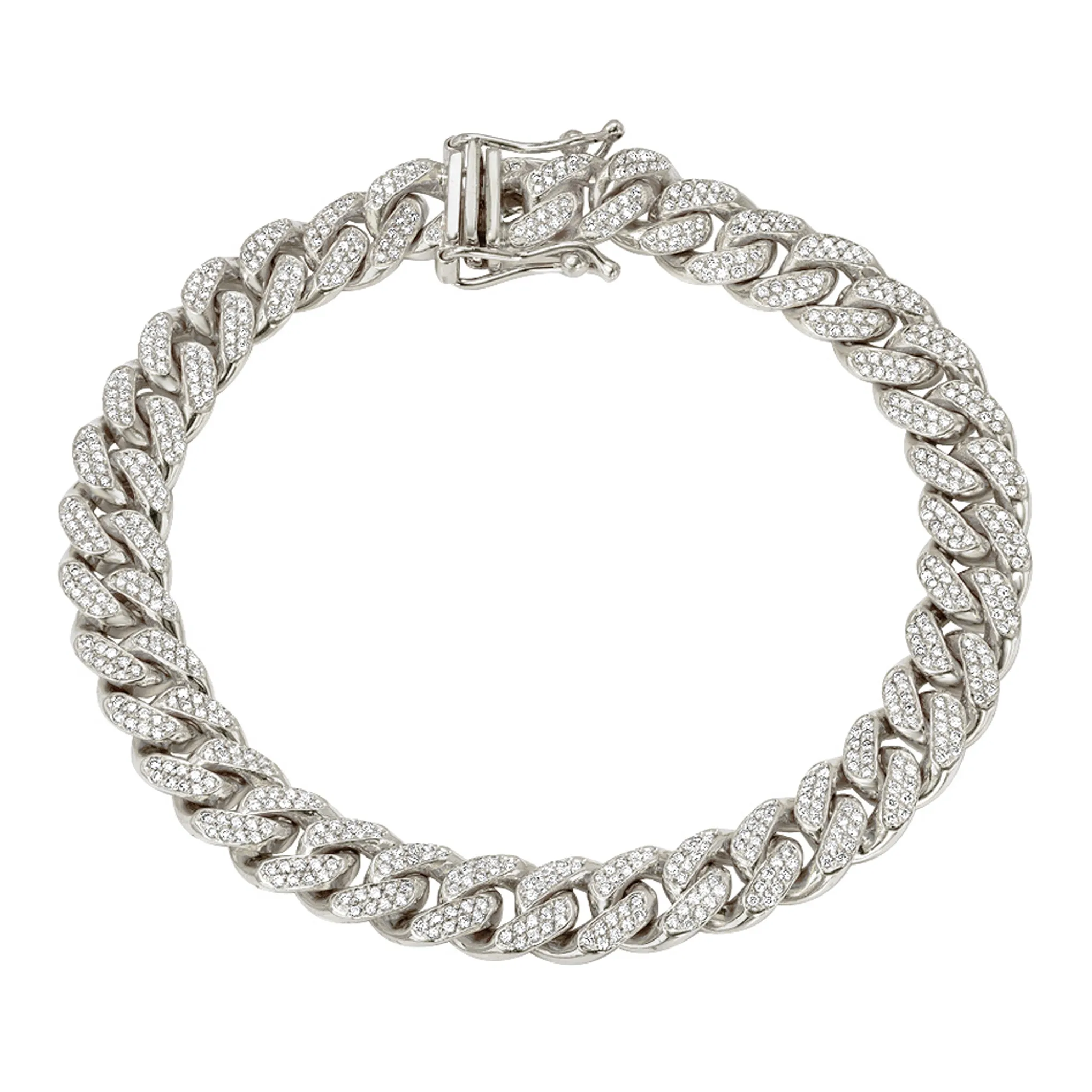 14K Gold Pavé Diamond Cuban Link Chain Bracelet, 8mm Size Links