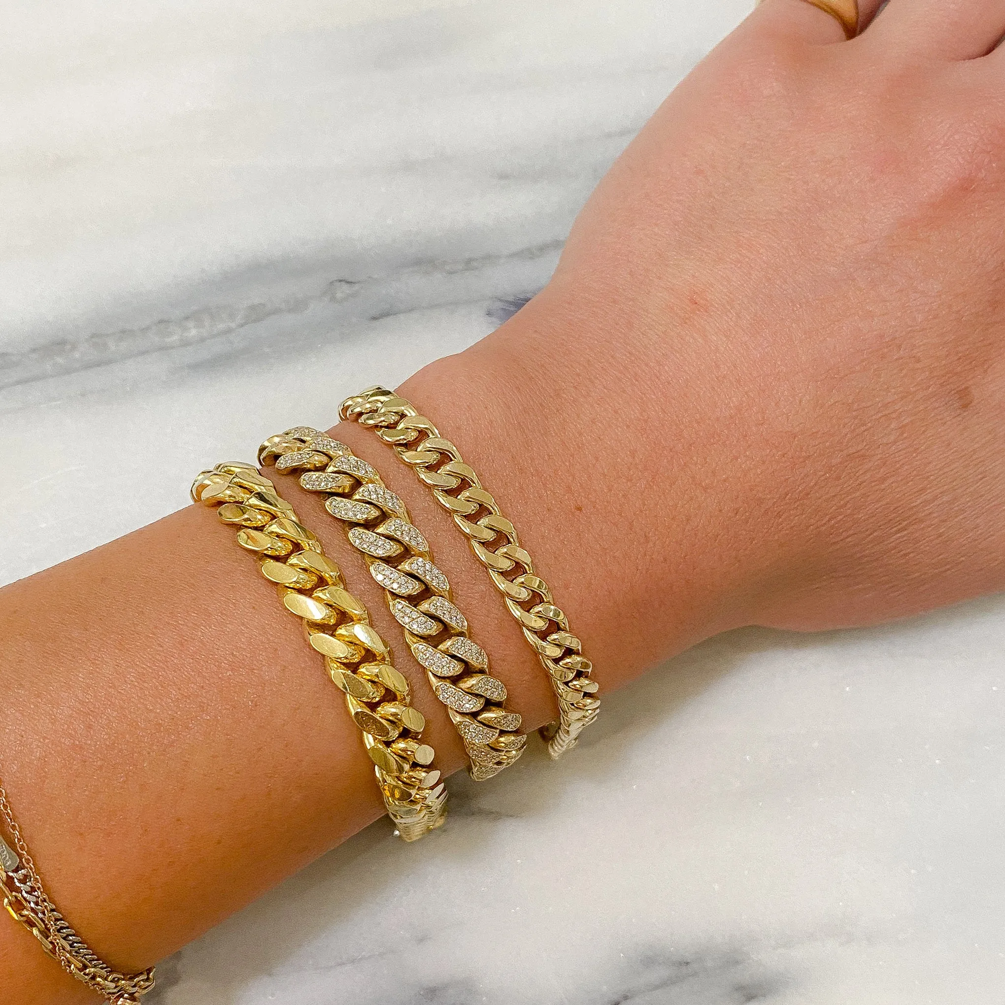 14K Gold Pavé Diamond Cuban Link Chain Bracelet, 8mm Size Links