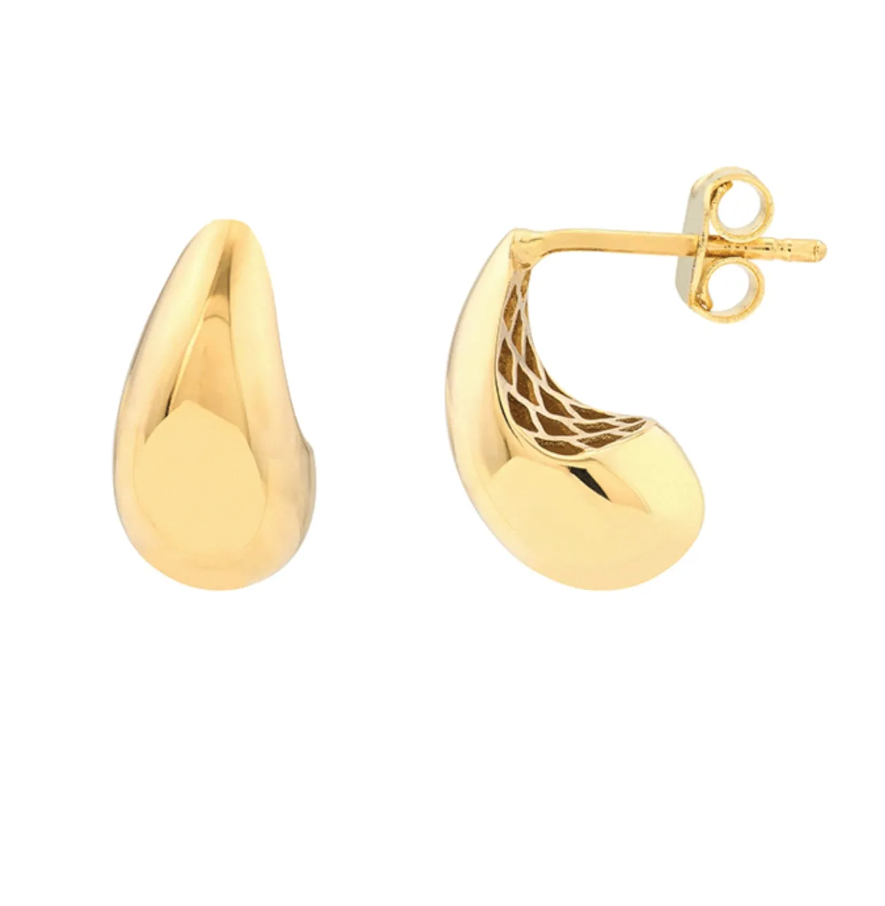 14K Gold Small Teardrop Dome Earrings
