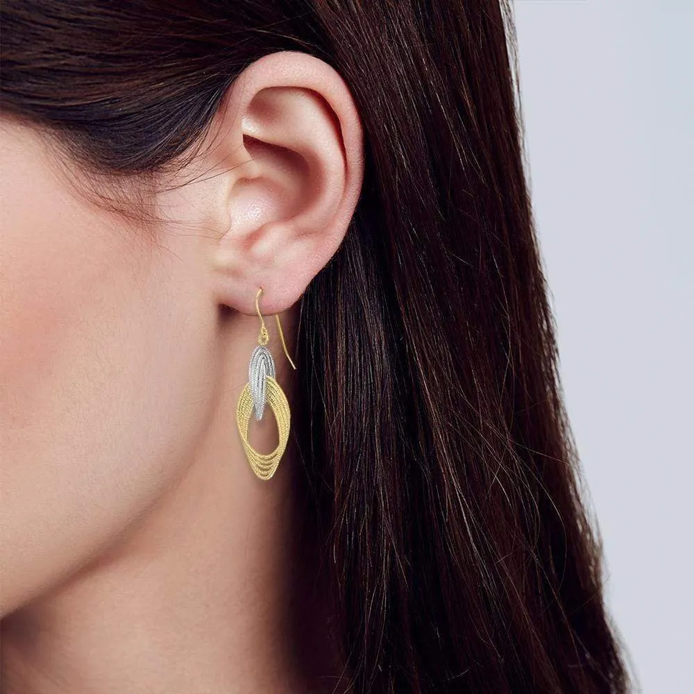 14K Gold Two-Tone Graduated Teardrop Link Earrings