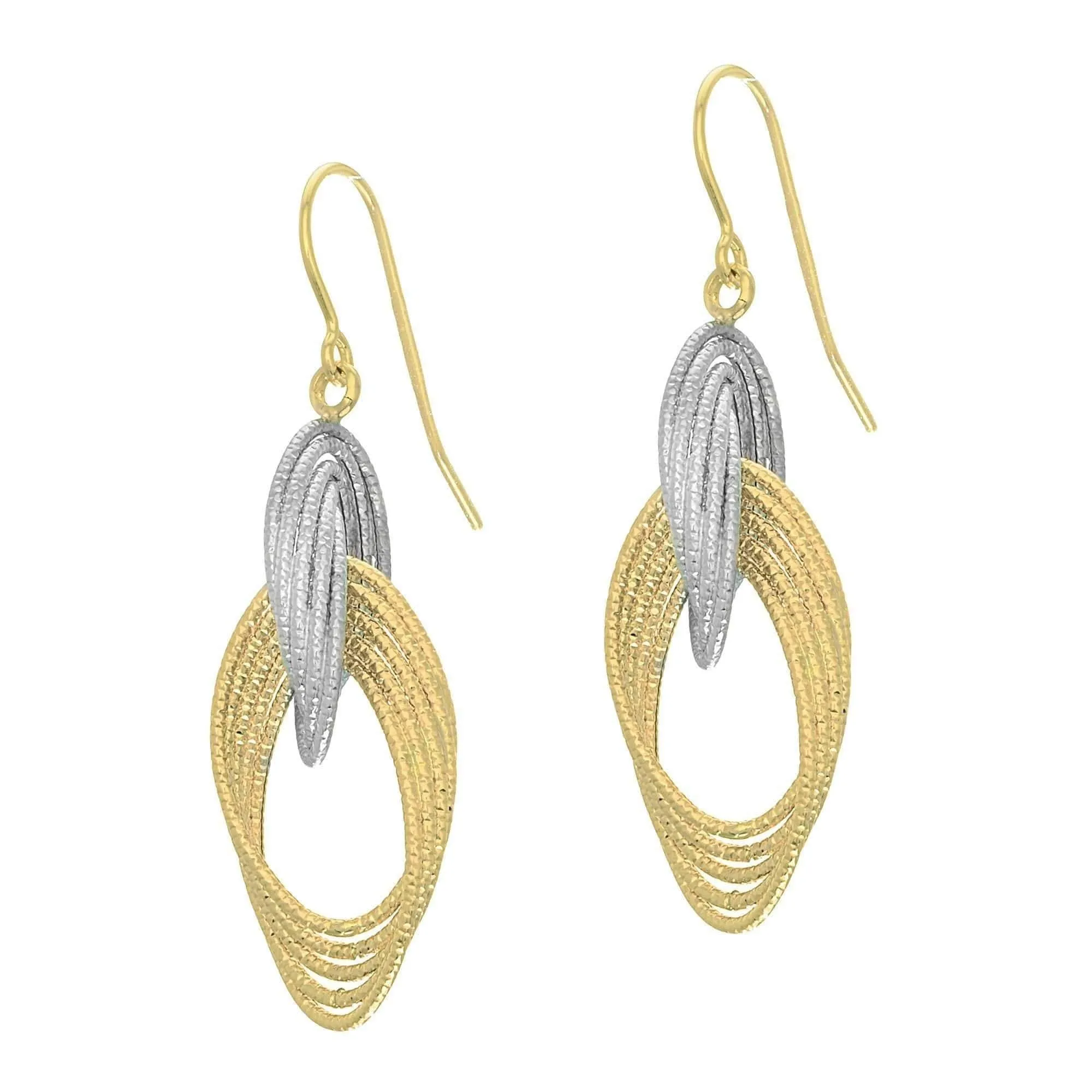14K Gold Two-Tone Graduated Teardrop Link Earrings