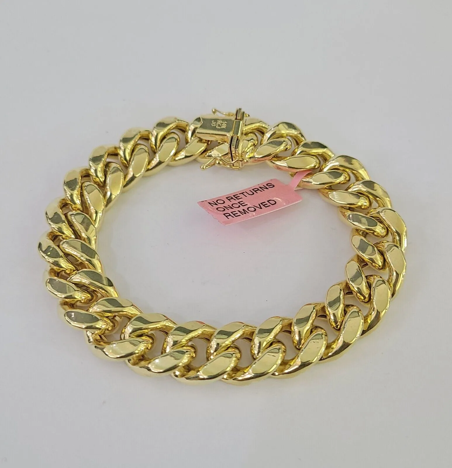 14K Miami Cuban Bracelet Yellow Gold Box Clasp 8" Inch 13mm Link Thick