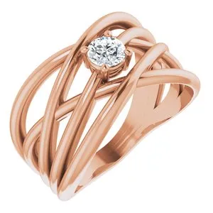 14K Rose 1/4 CT Diamond Solitaire Criss-Cross Ring