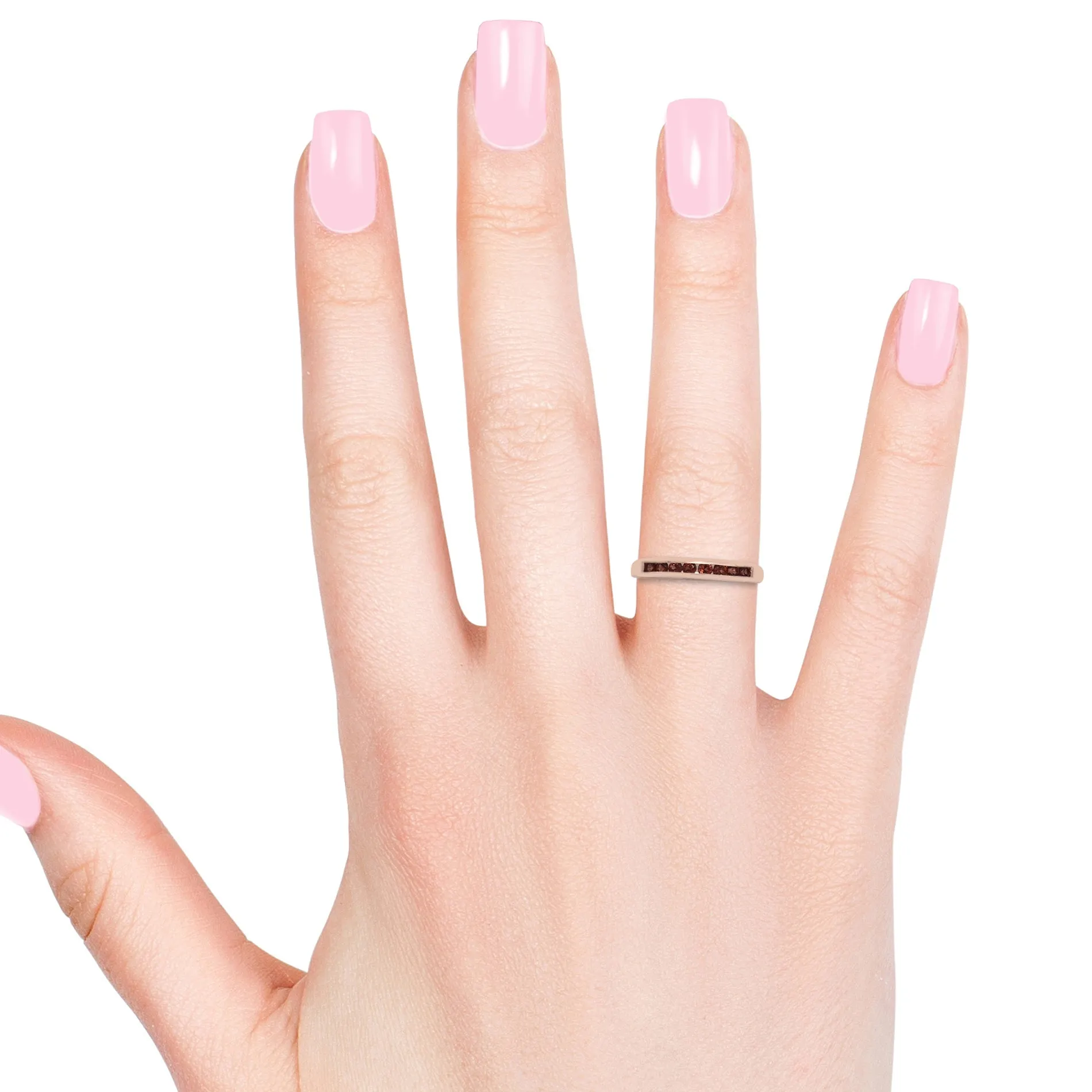 14K Rose Gold Sterling Silver Channel Set GARNET Stackable Ring