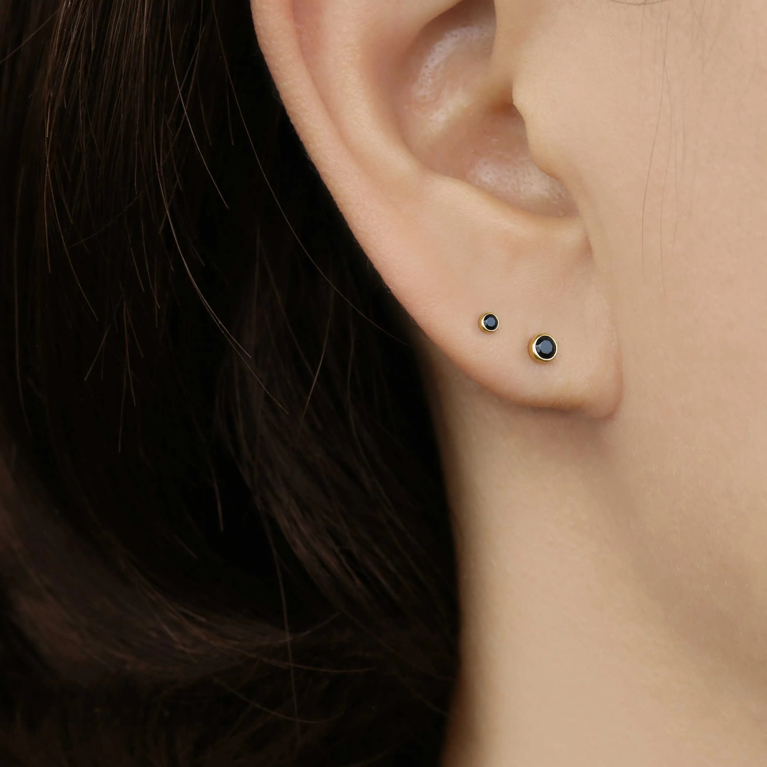 14k Solid Gold 2mm 3mm Black CZ Stud Earring