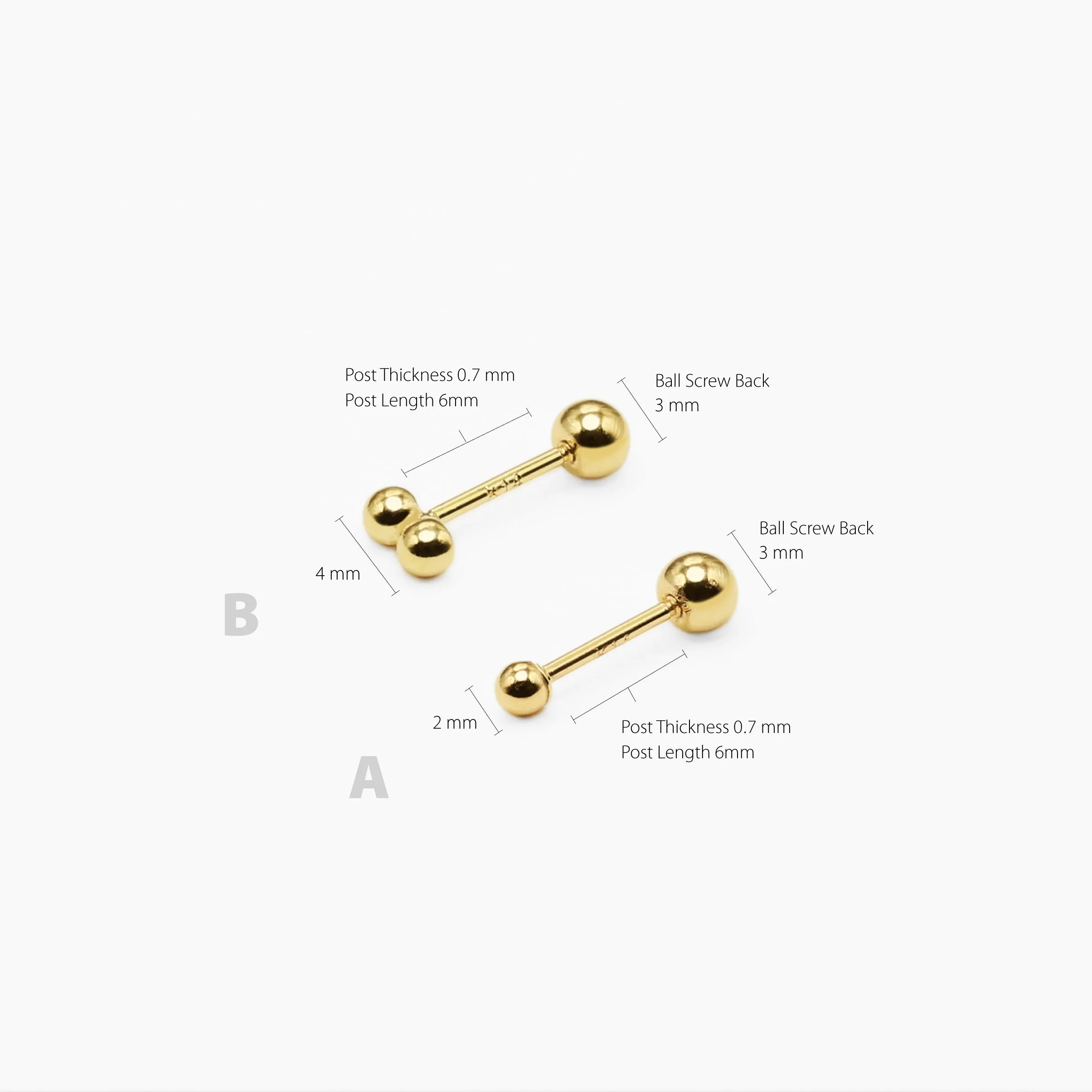 14k Solid Gold 2mm Ball Stud Earring