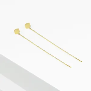 14k Solid Gold Cube Threader Earring