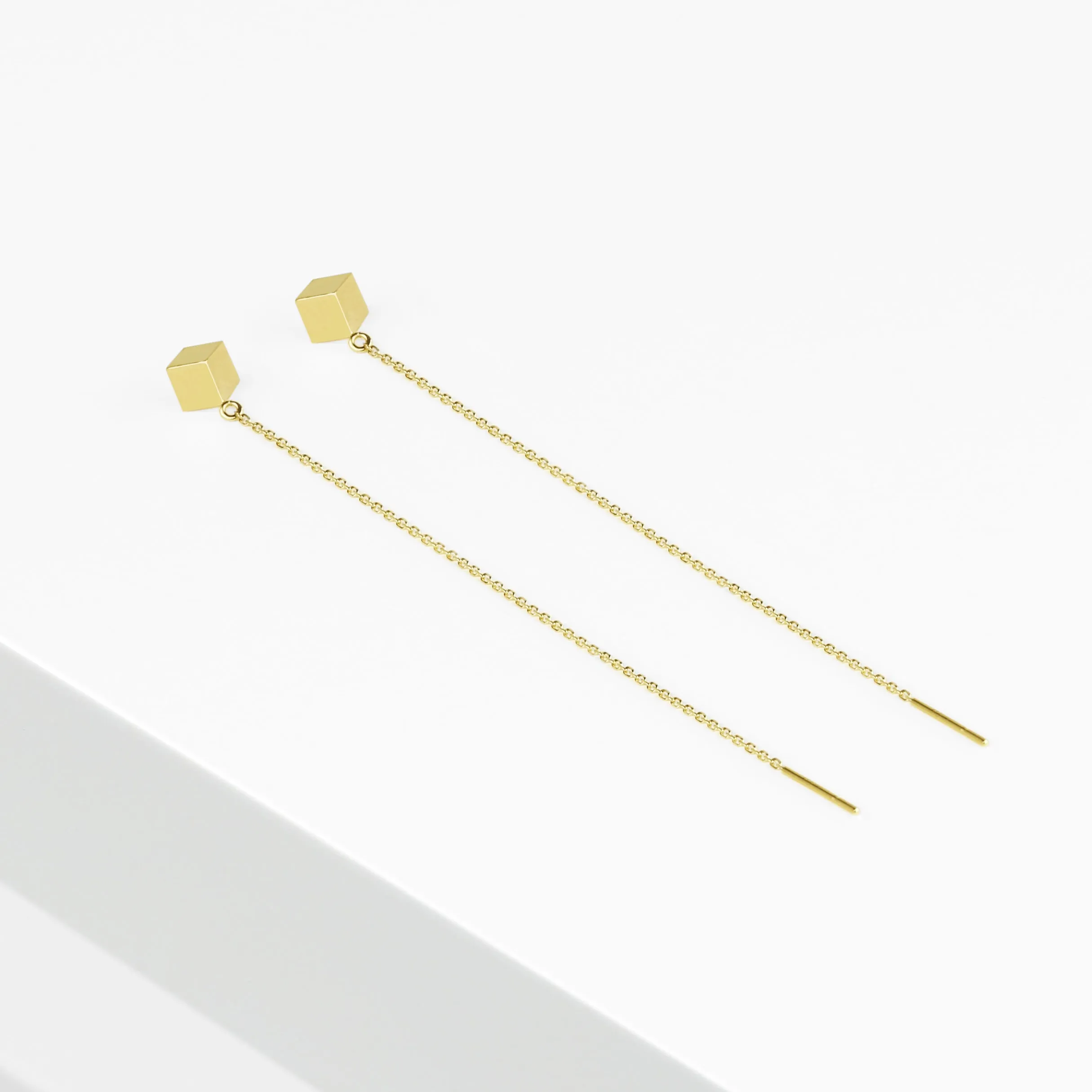 14k Solid Gold Cube Threader Earring