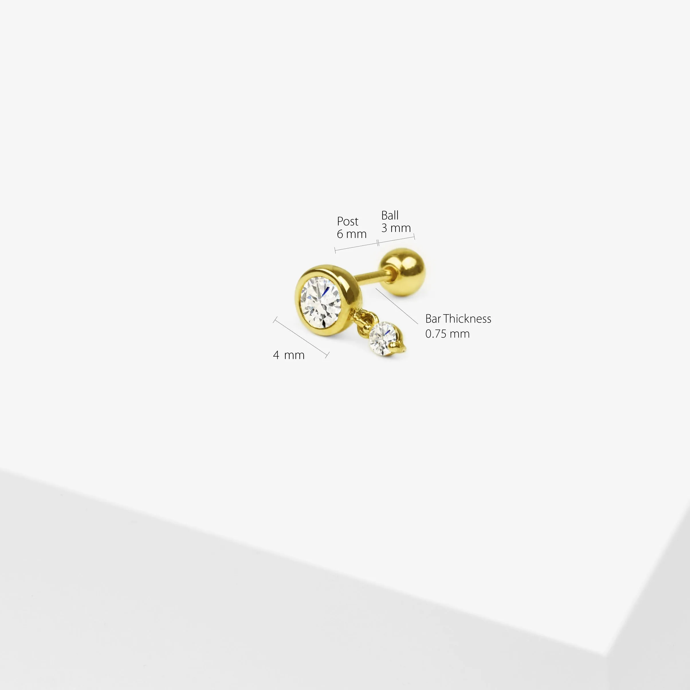 14k Solid Gold Dangling CZ Stud Earring