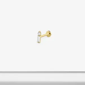 14k Solid Gold Dot Baguette CZ Internally Threaded Labret Stud Earring
