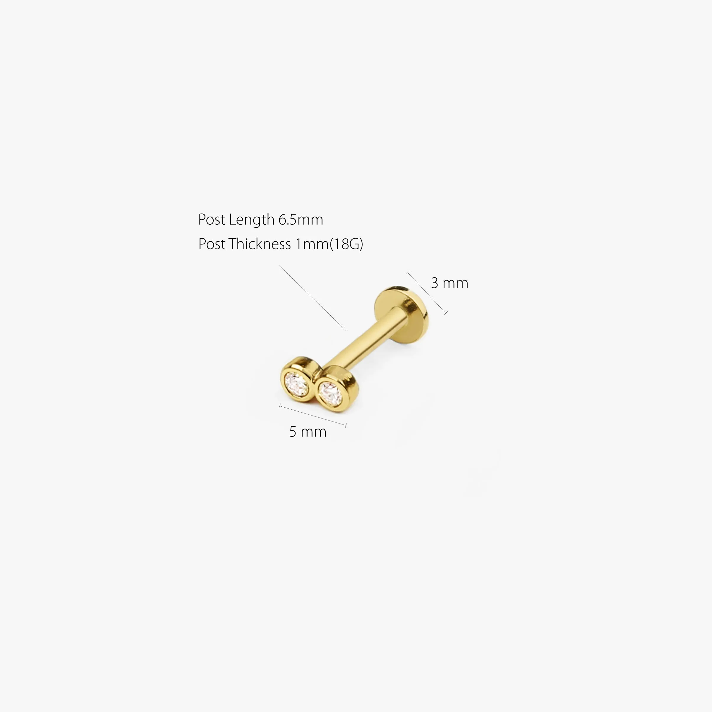 14k Solid Gold Double Bezel CZ Internally Threaded Labret Stud Earring