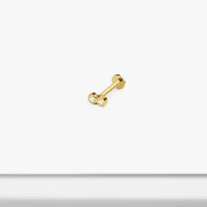 14k Solid Gold Double Bezel CZ Internally Threaded Labret Stud Earring