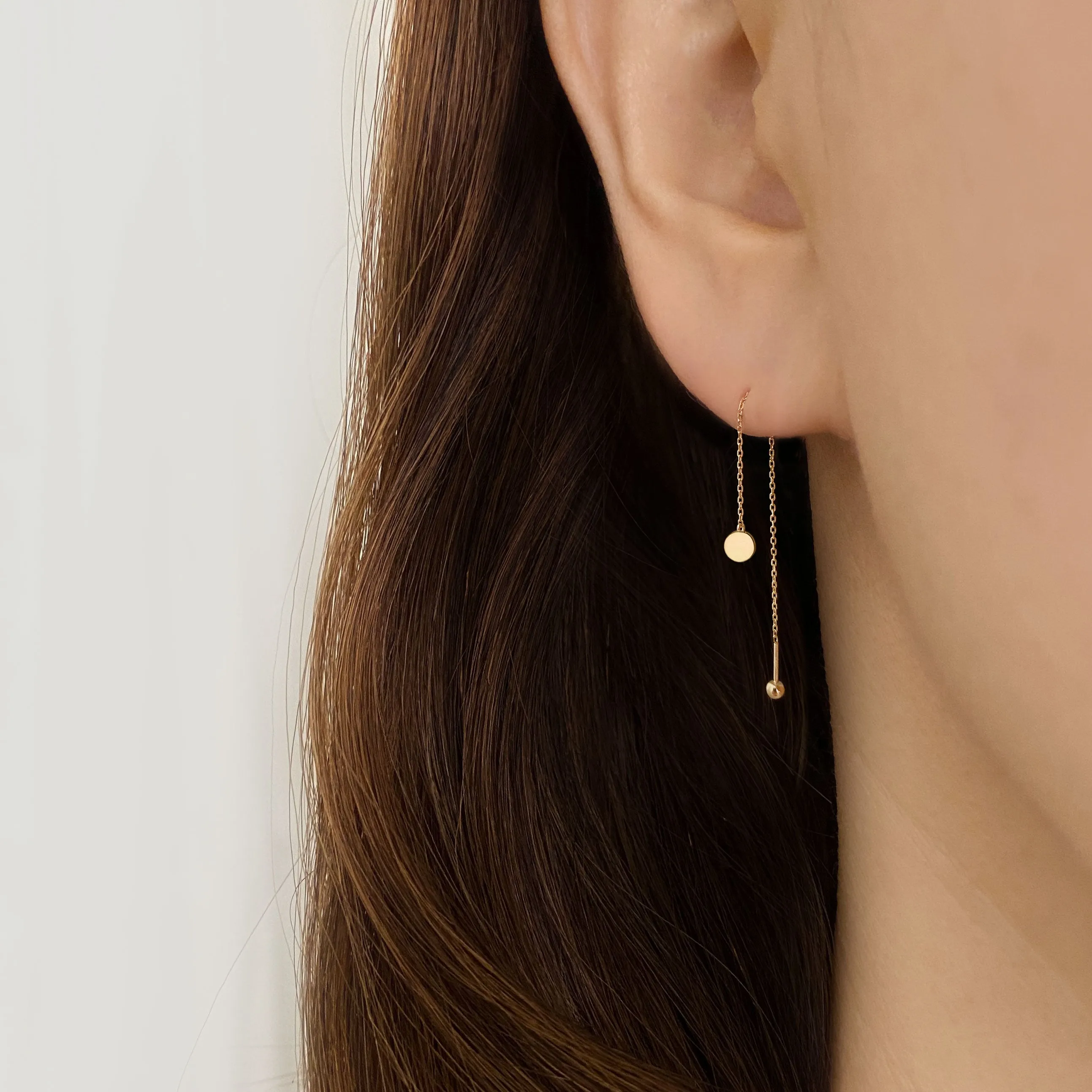 14k Solid Gold Flat Circle Chain Screw Ball Earring