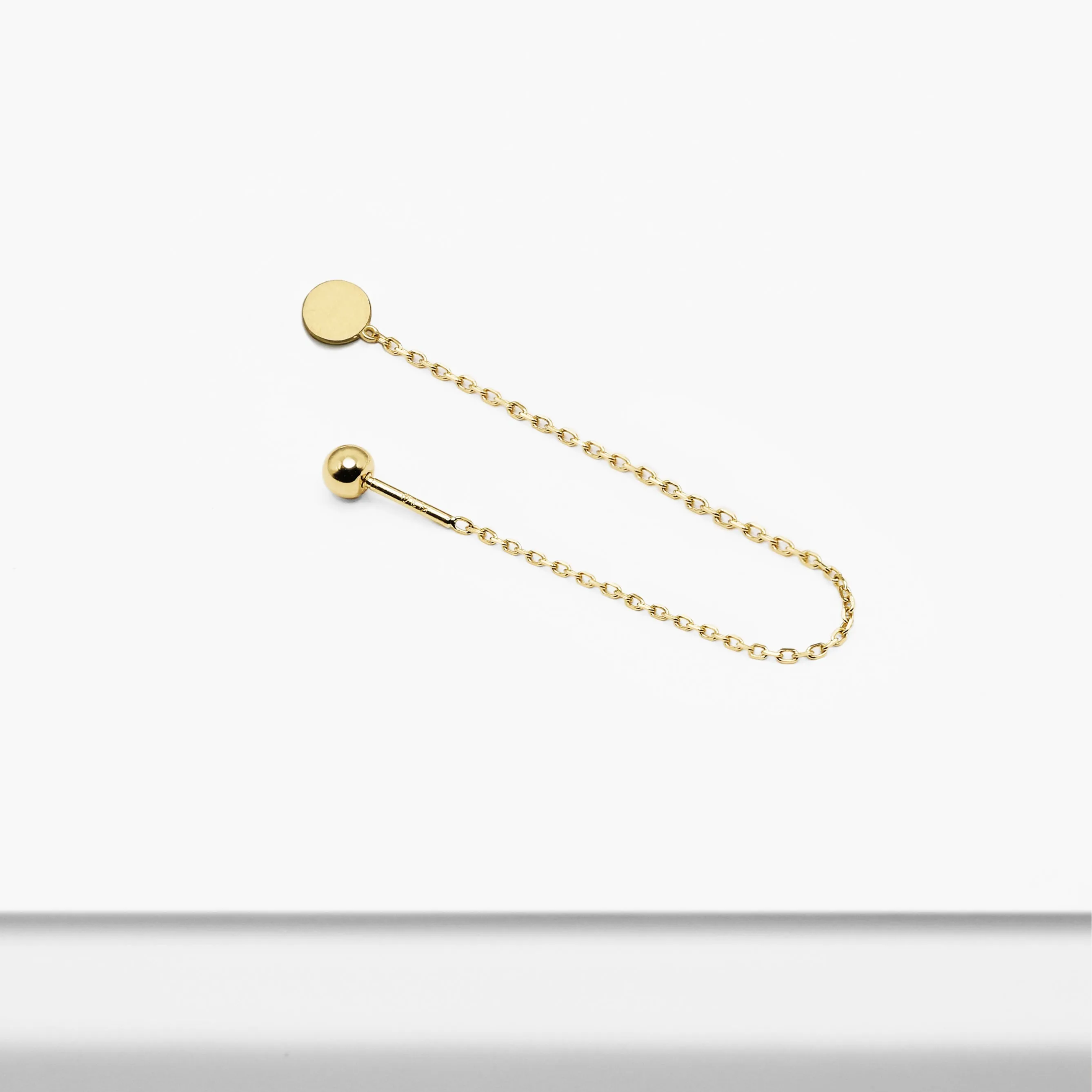14k Solid Gold Flat Circle Chain Screw Ball Earring