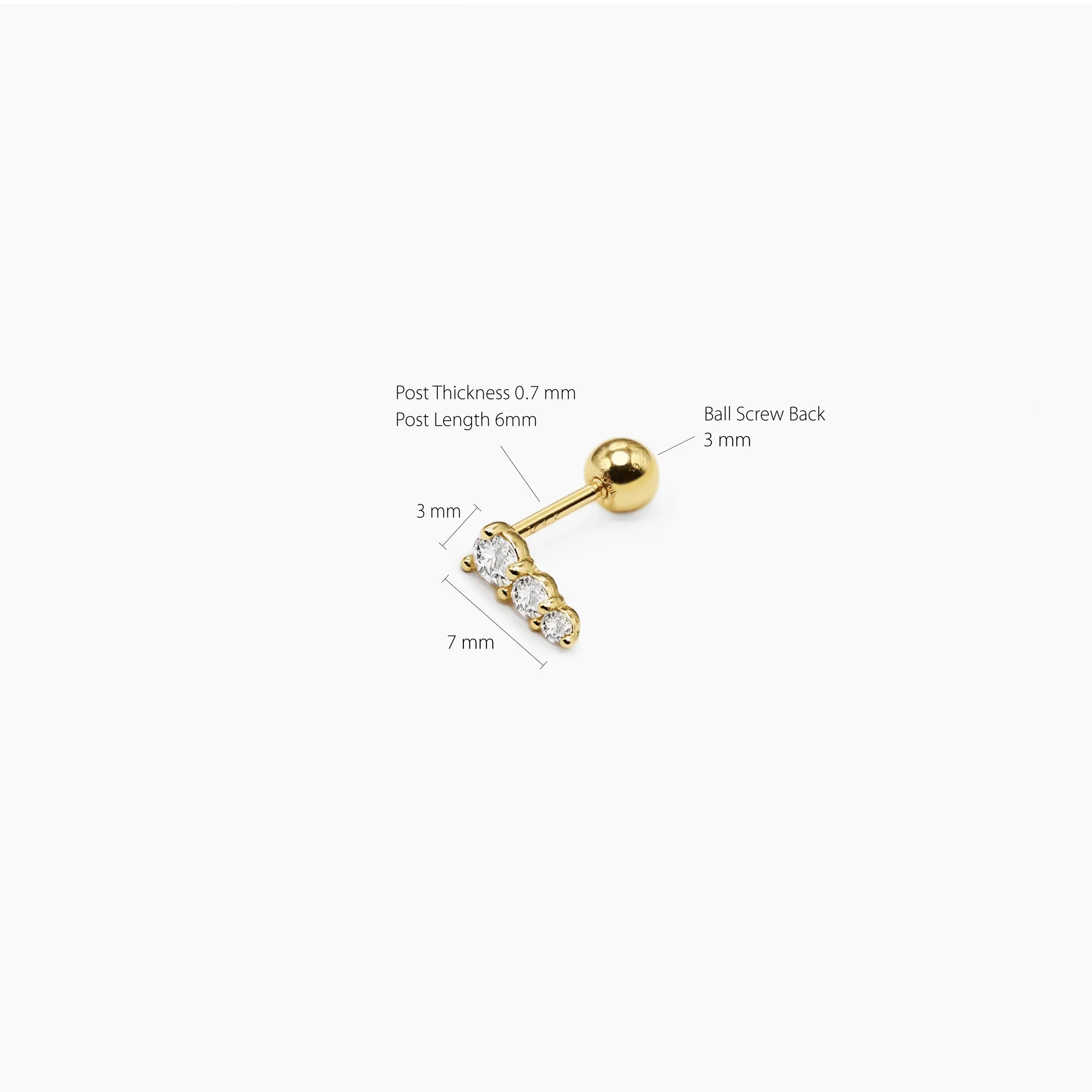 14k Solid Gold M CZ Triangle Stud Earring