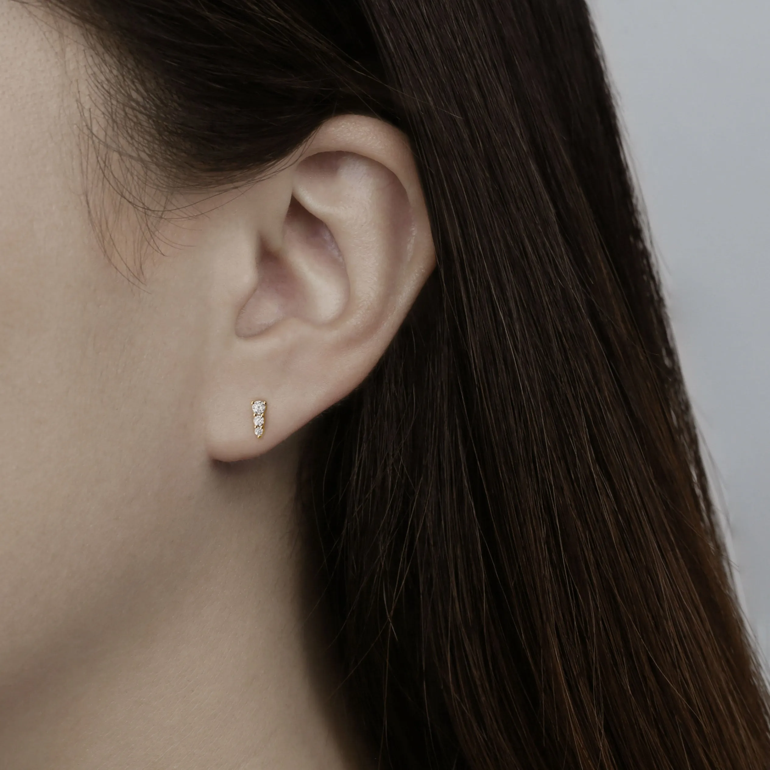 14k Solid Gold M CZ Triangle Stud Earring