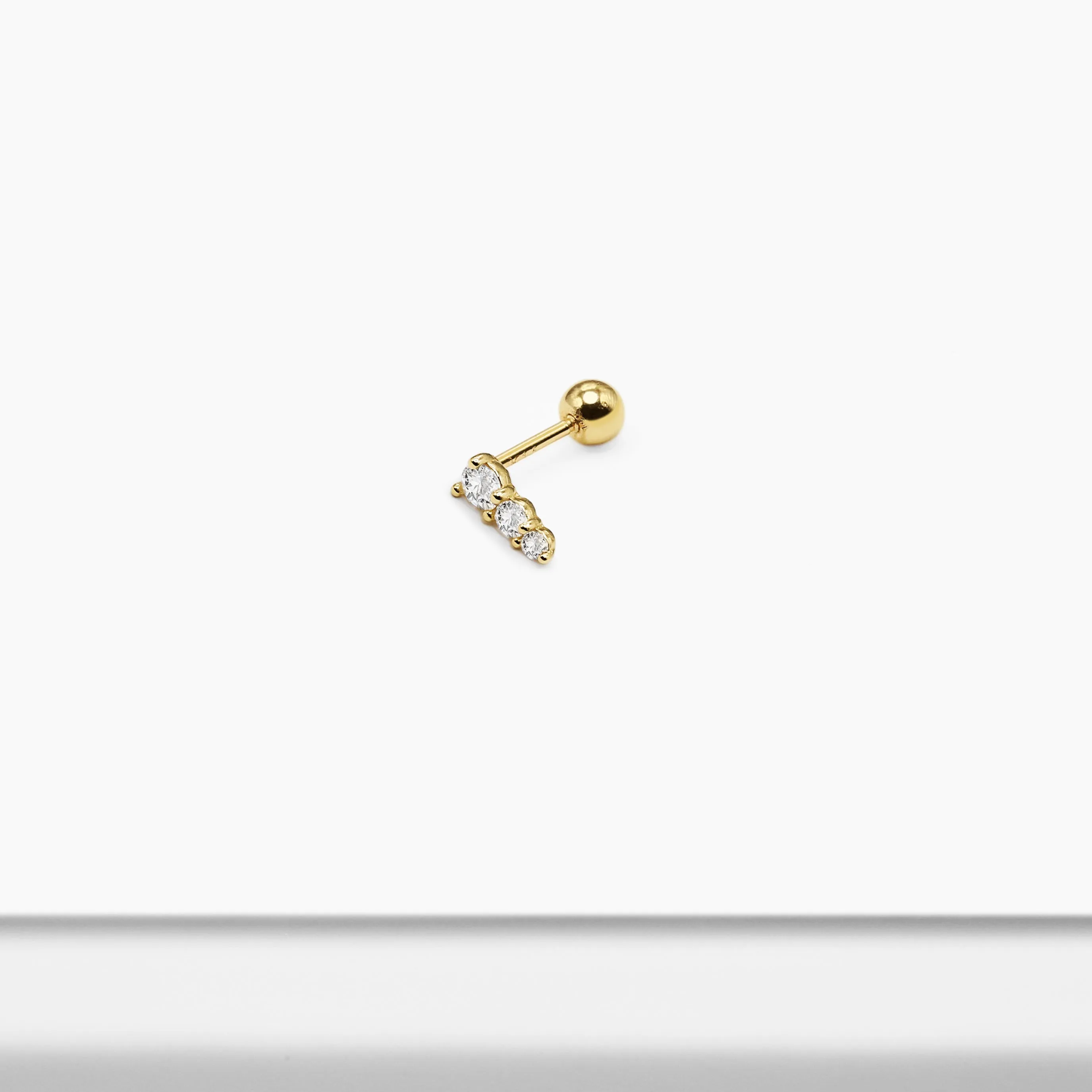 14k Solid Gold M CZ Triangle Stud Earring