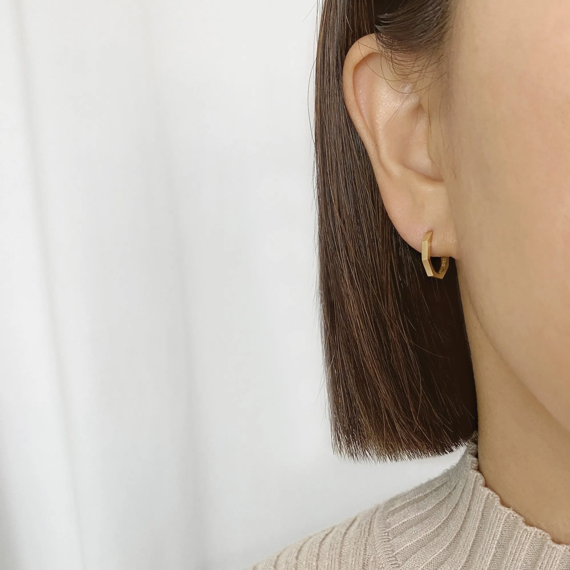 14k Solid Gold Octagon Hoop Earring