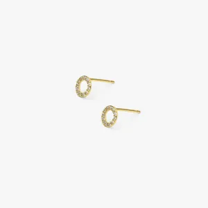 14k Solid Gold Open Circle CZ Stud Earrings