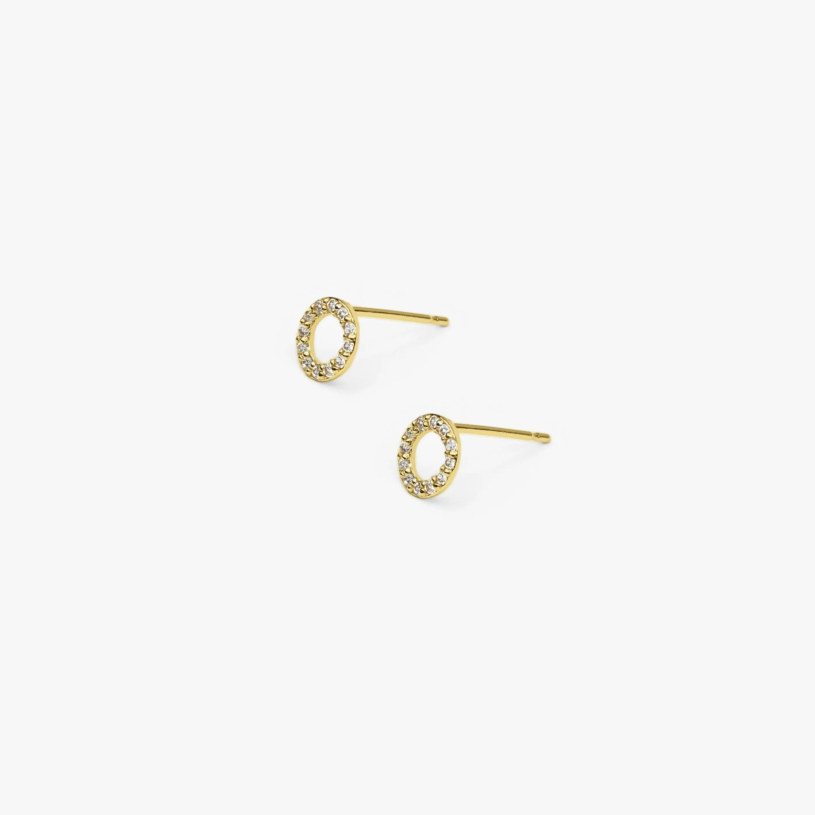 14k Solid Gold Open Circle CZ Stud Earrings