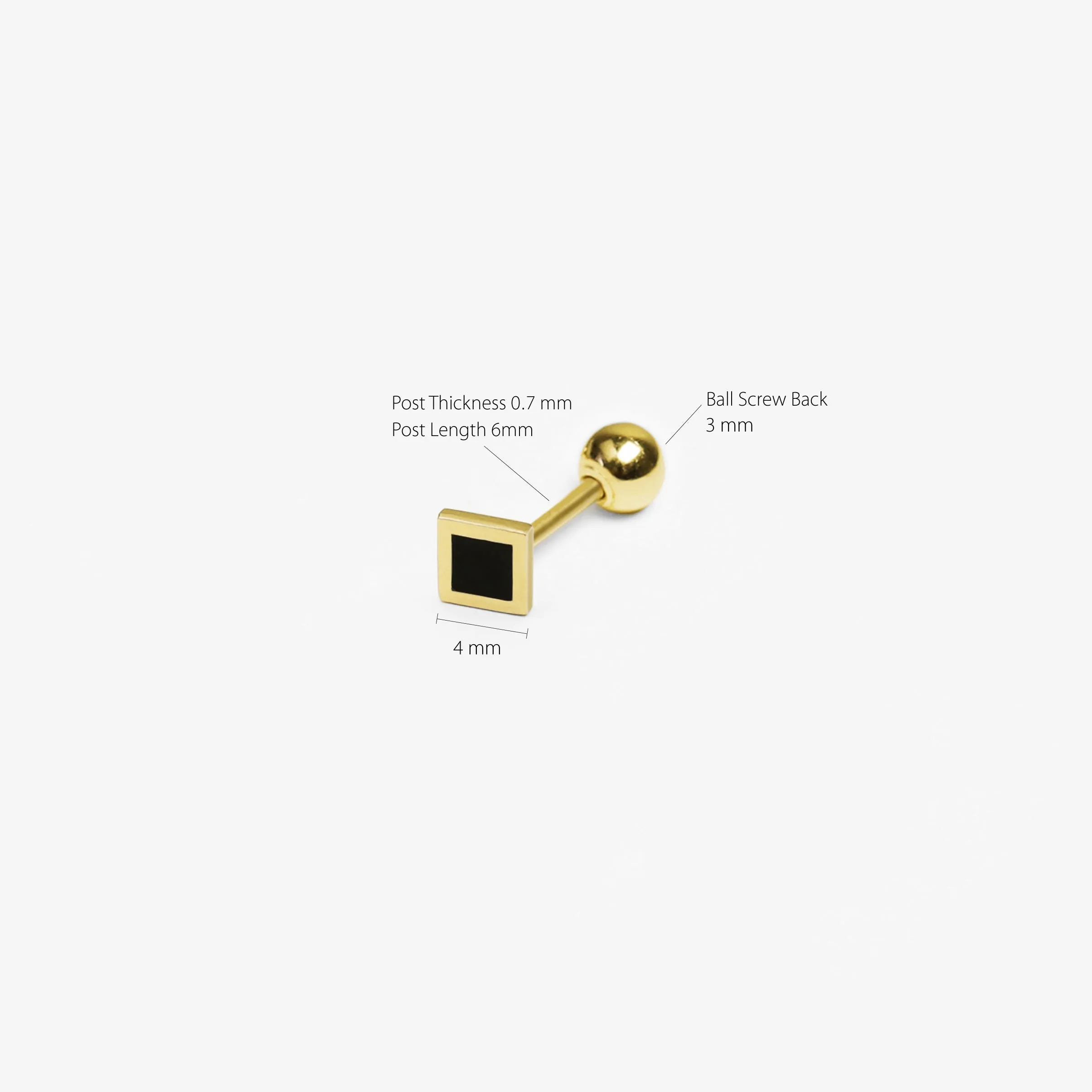 14k Solid Gold Small Black Square Stud Earring