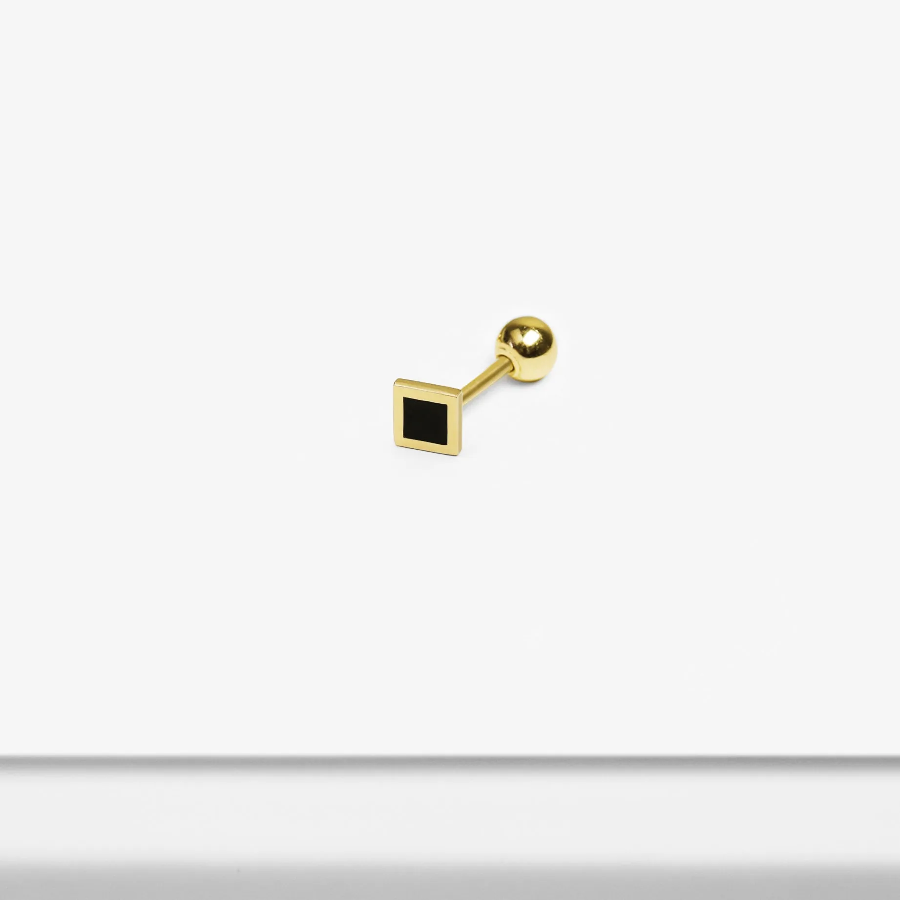 14k Solid Gold Small Black Square Stud Earring