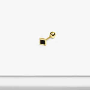 14k Solid Gold Small Black Square Stud Earring