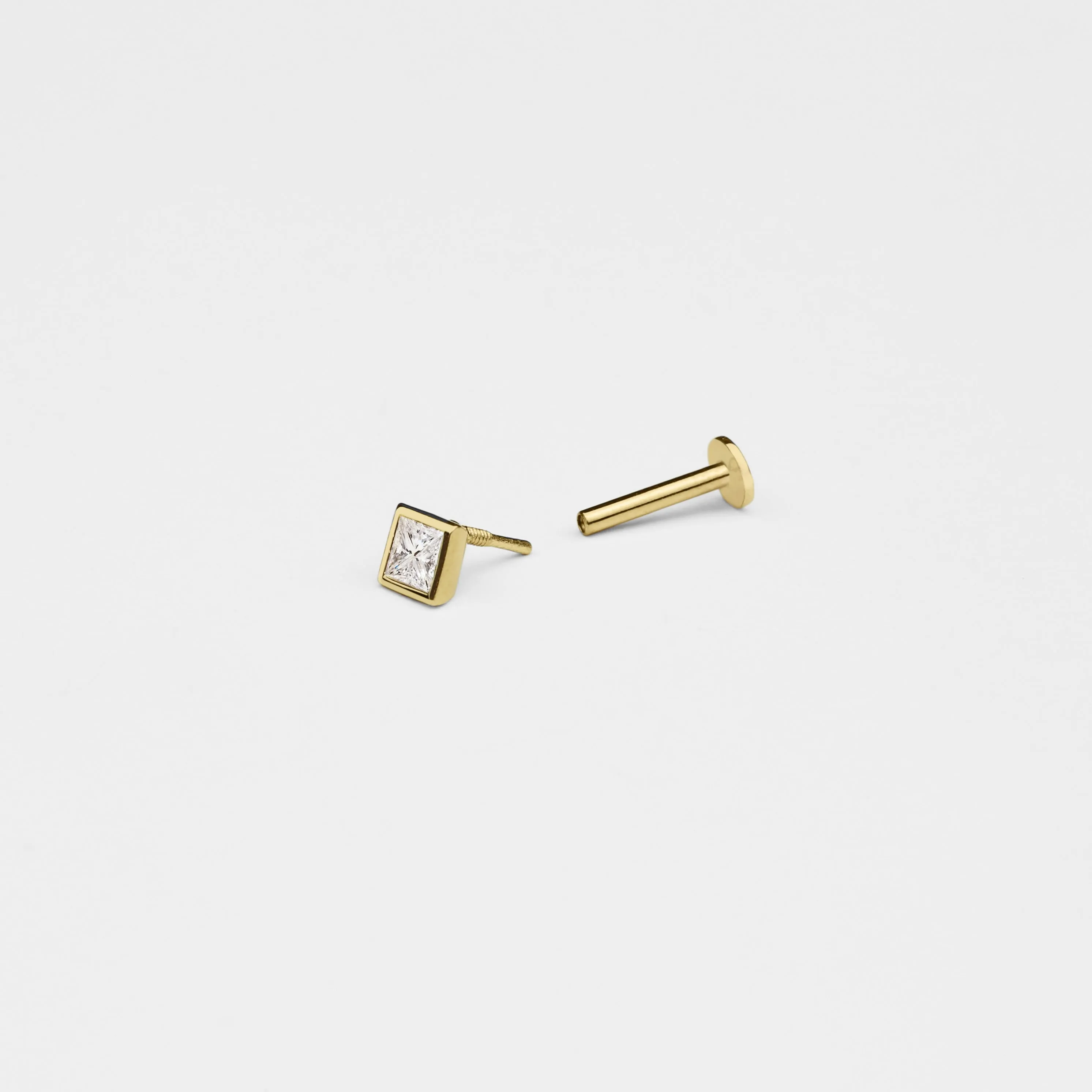 14k Solid Gold Square CZ Internally Threaded Labret Stud Earring