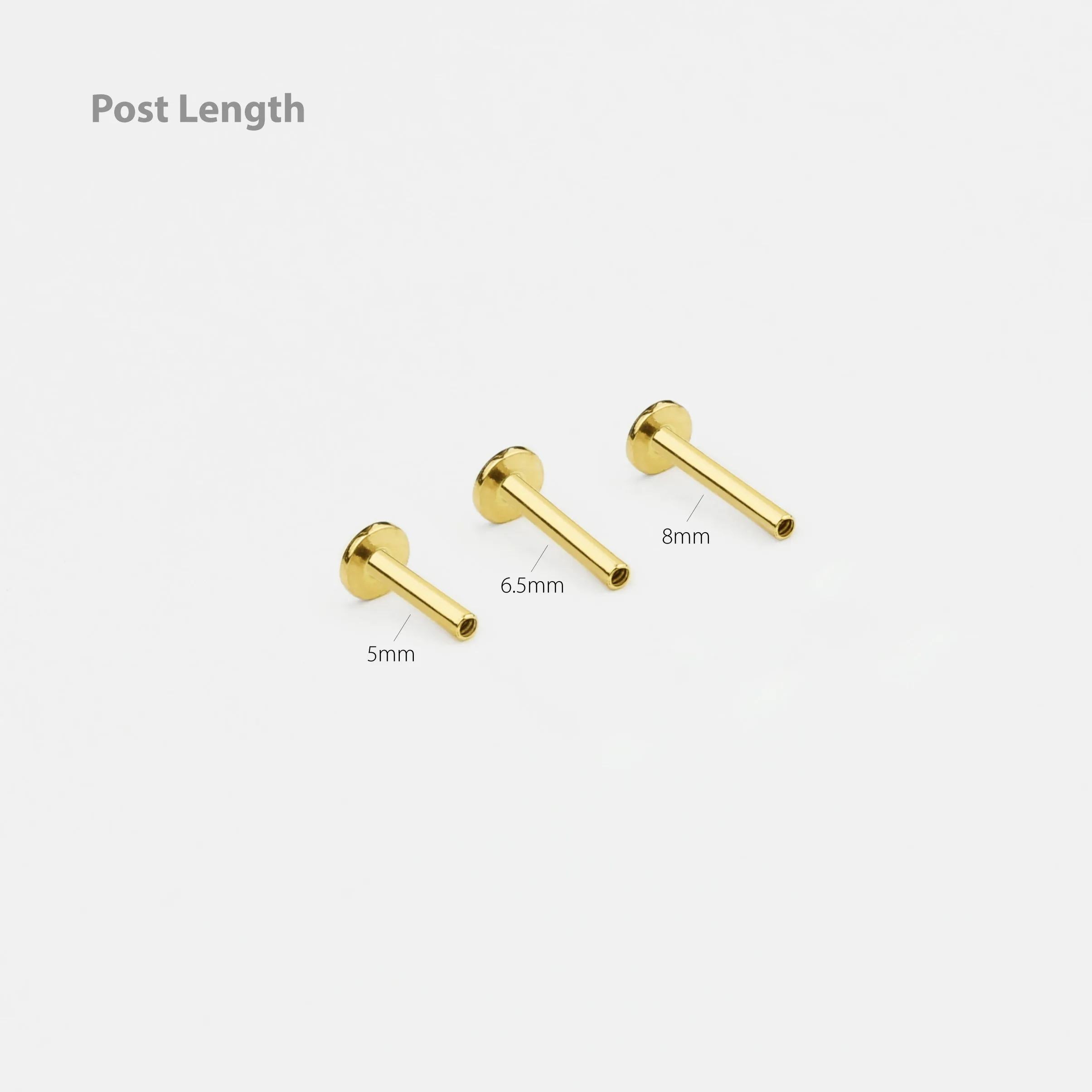 14k Solid Gold Square CZ Internally Threaded Labret Stud Earring