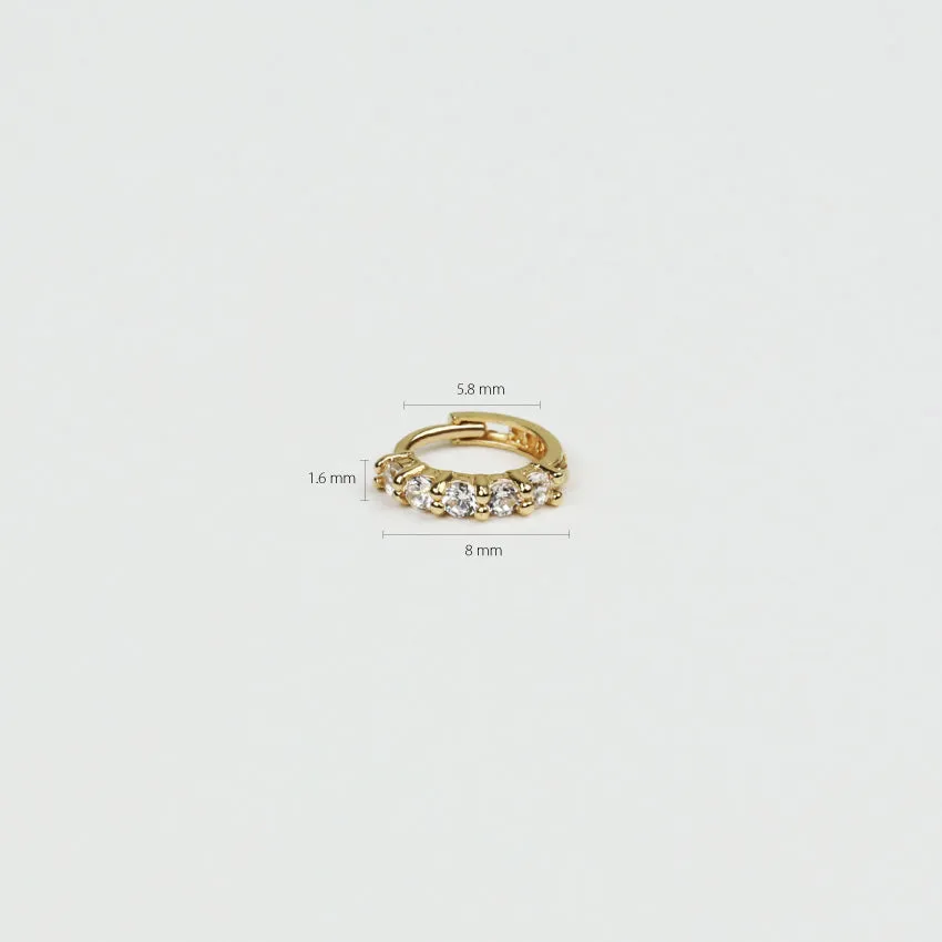 14k Solid Gold Tiny CZ Hoop Earring