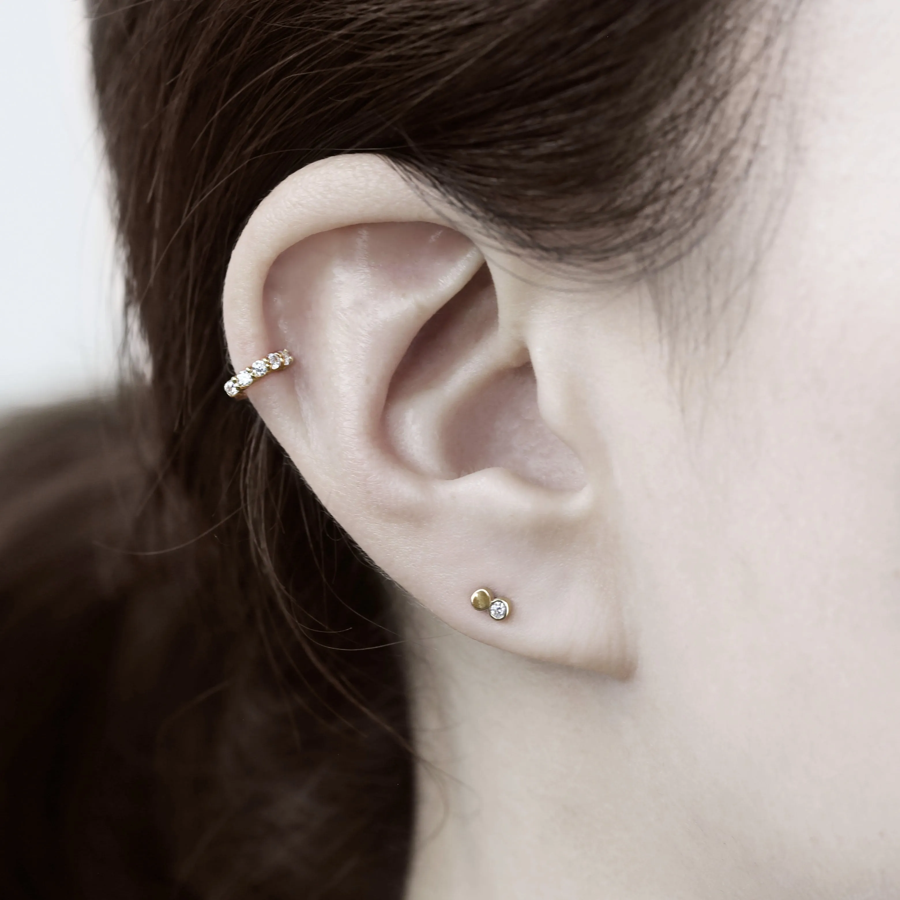 14k Solid Gold Tiny CZ Hoop Earring