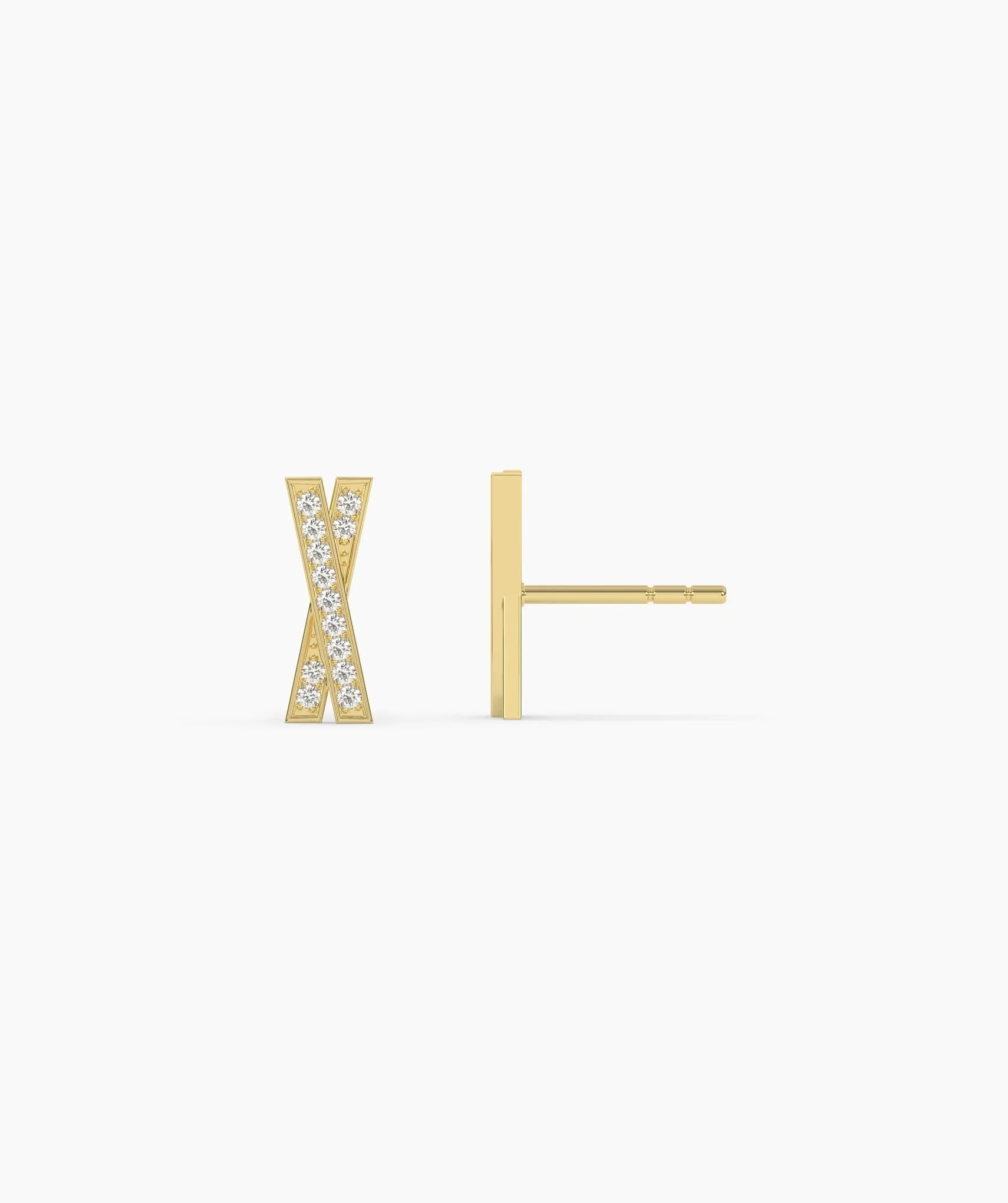 14K Solid Gold X-Shape Earrings