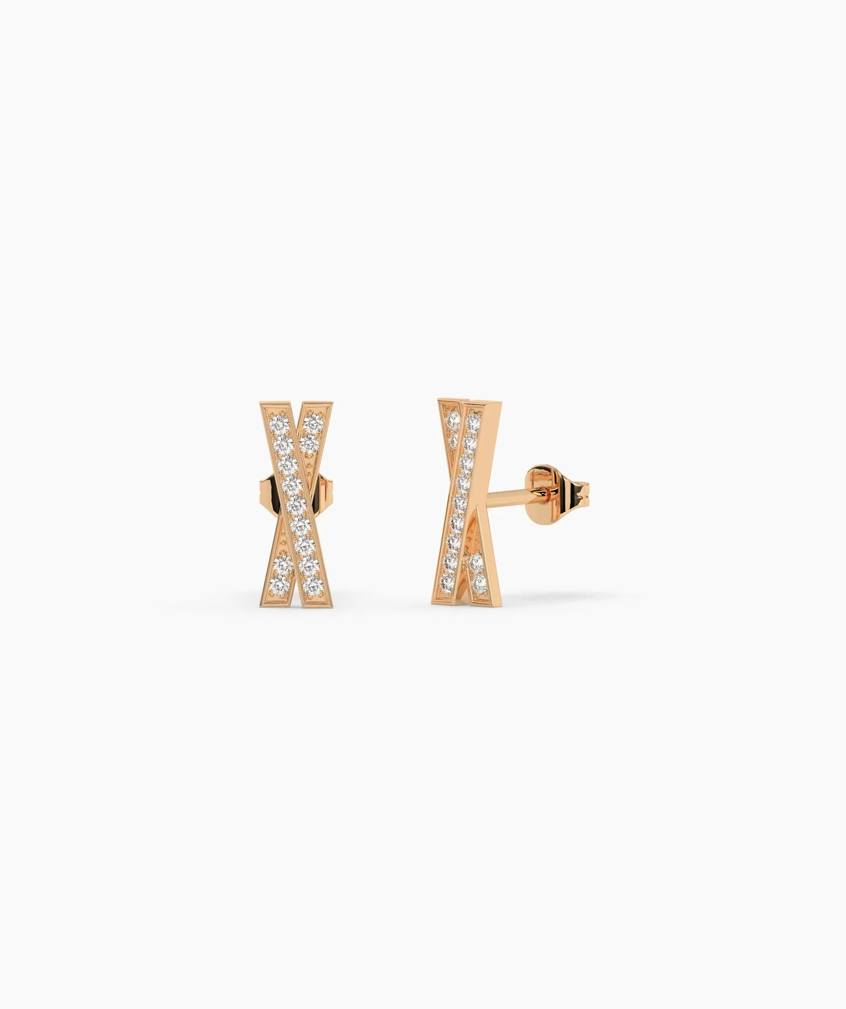 14K Solid Gold X-Shape Earrings