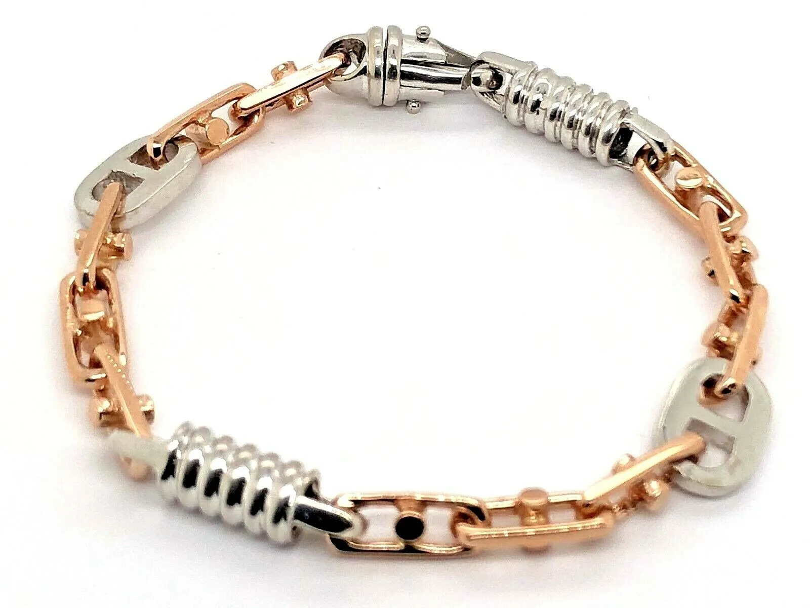 14k Two Tone Gold Handmade Fashion Link Bracelet 7.5" 7.5mm 27.5 grams
