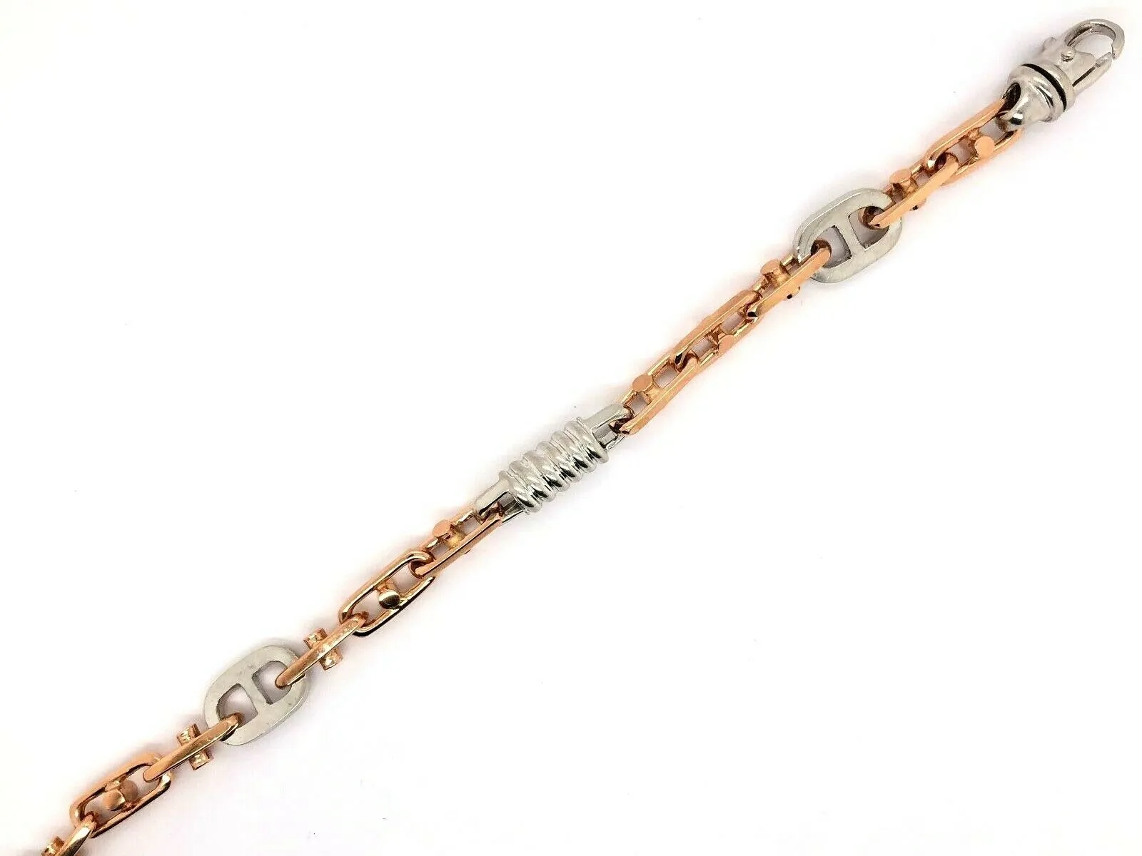 14k Two Tone Gold Handmade Fashion Link Bracelet 7.5" 7.5mm 27.5 grams