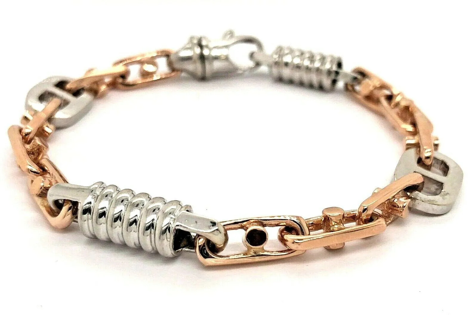 14k Two Tone Gold Handmade Fashion Link Bracelet 7.5" 7.5mm 27.5 grams