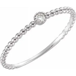 14K White .03 CTW Diamond Beaded Bezel-Set Ring Size 7