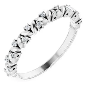 14K White .07 CTW Diamond Leaf Stackable Ring