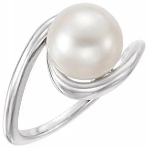 14K White 10 mm Freshwater Cultured Pearl Ring