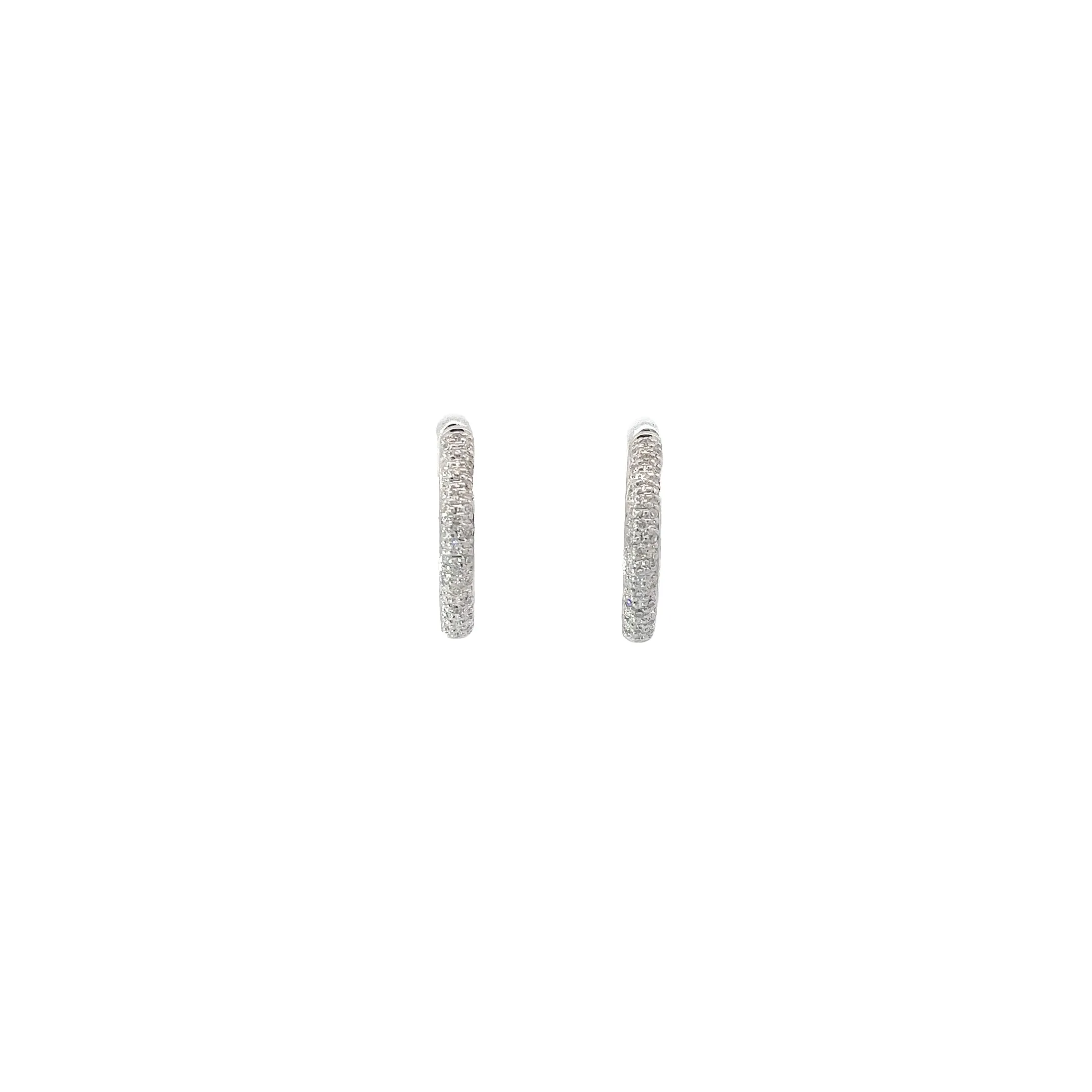 14K WHITE 1CT GSI1 INSIDE OUT HOOPS 3MM 3/4 INCH