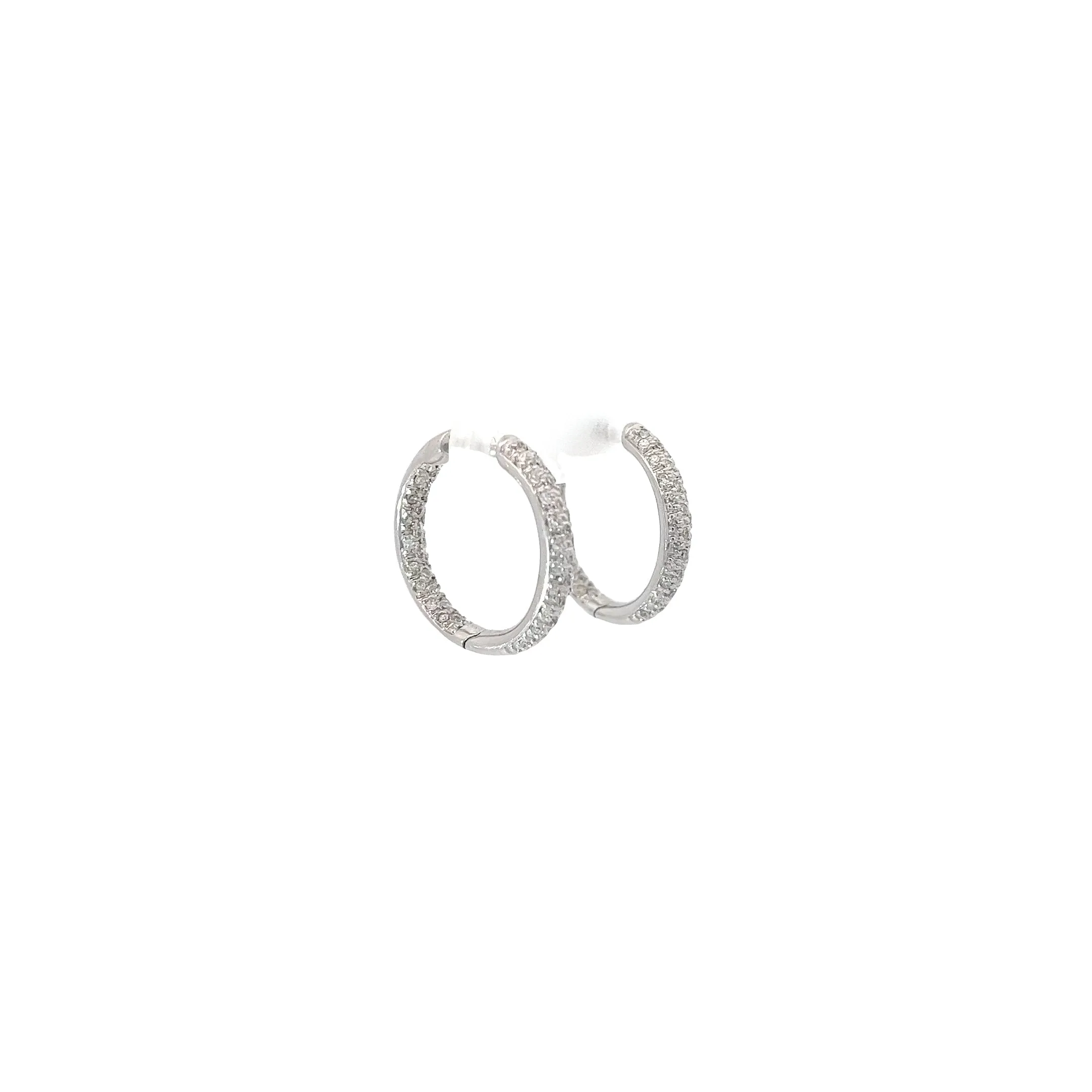 14K WHITE 1CT GSI1 INSIDE OUT HOOPS 3MM 3/4 INCH