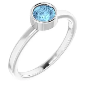 14K White 5 mm Round Aquamarine Ring
