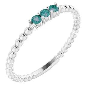 14K White Alexandrite Beaded Ring